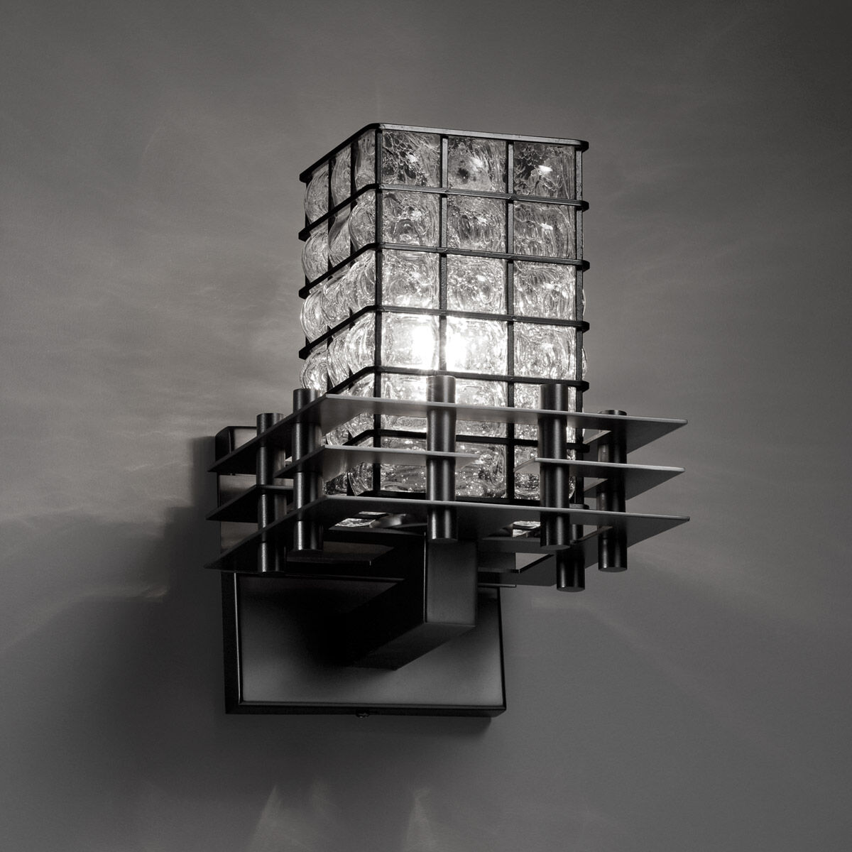 Metropolis 1 Light 7 inch Matte Black Wall Sconce Wall Light in Grid with Clear Bubbles, Square with Flat Rim