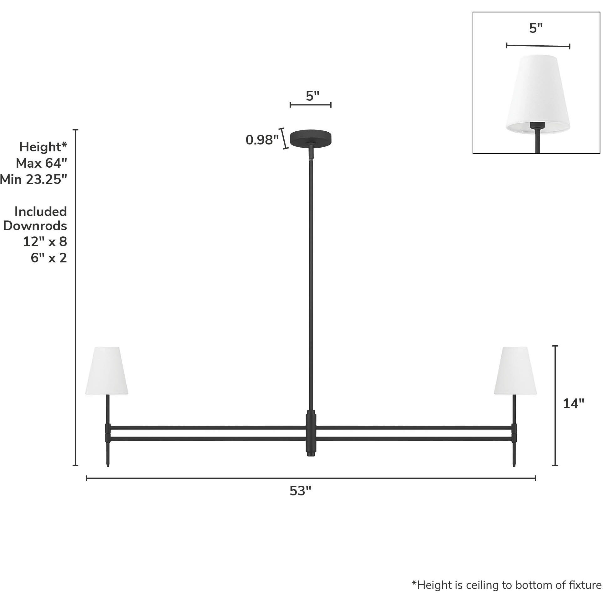 Camelia Stem 2 Light 53 inch Matte Black Linear Chandelier Ceiling Light, Large