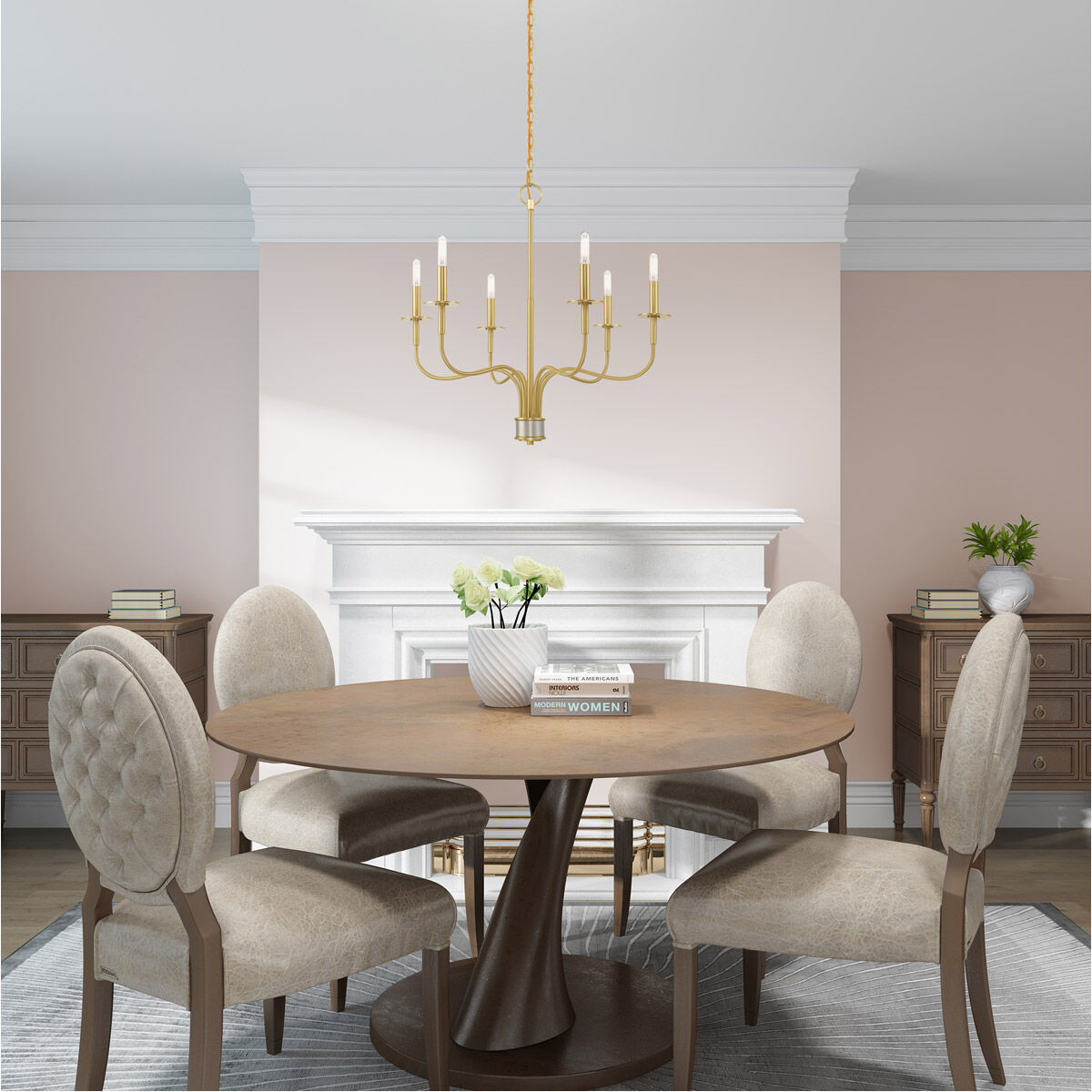 Lisbon 6 Light 26 inch Satin Brass Chandelier Ceiling Light