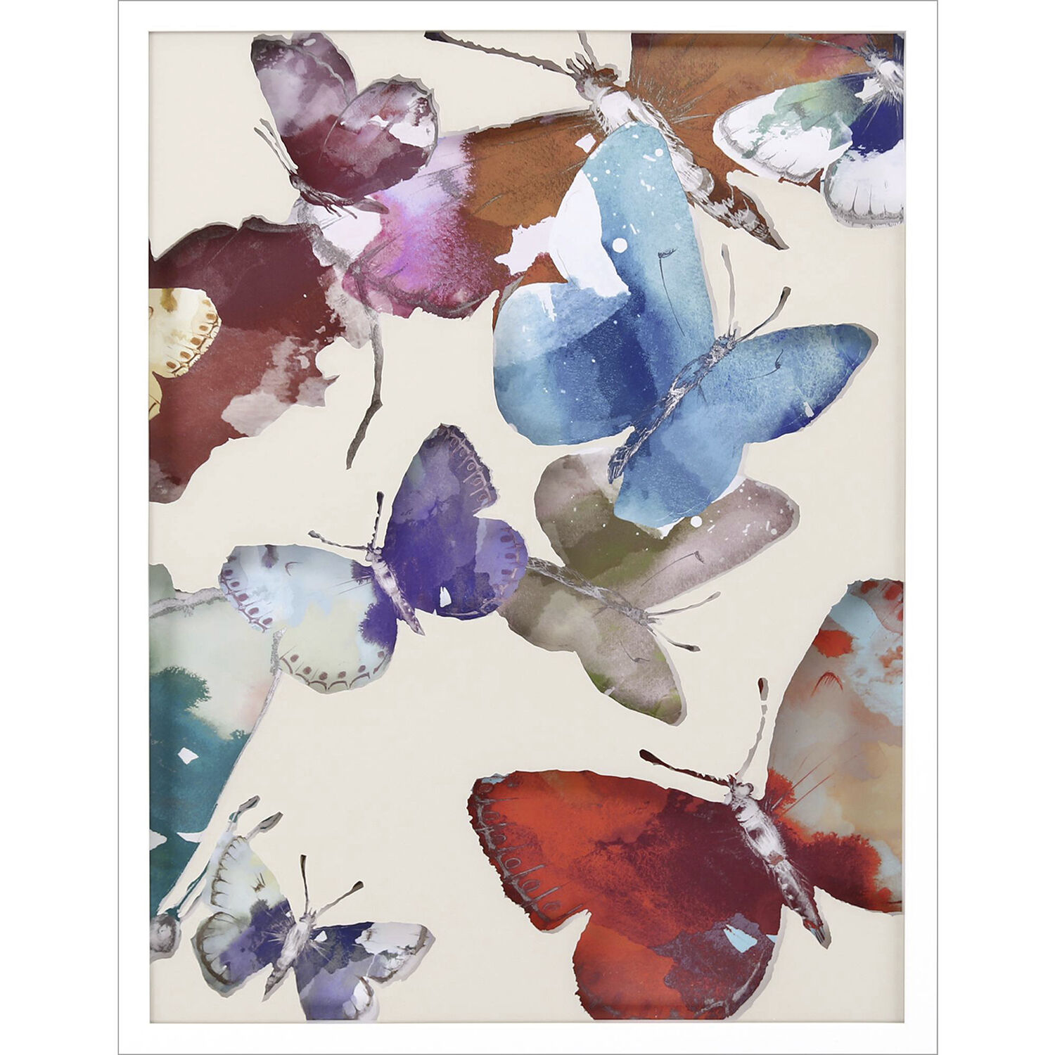Watercolor Fluttering Red and Blue and Multi Framed Art, The Studio