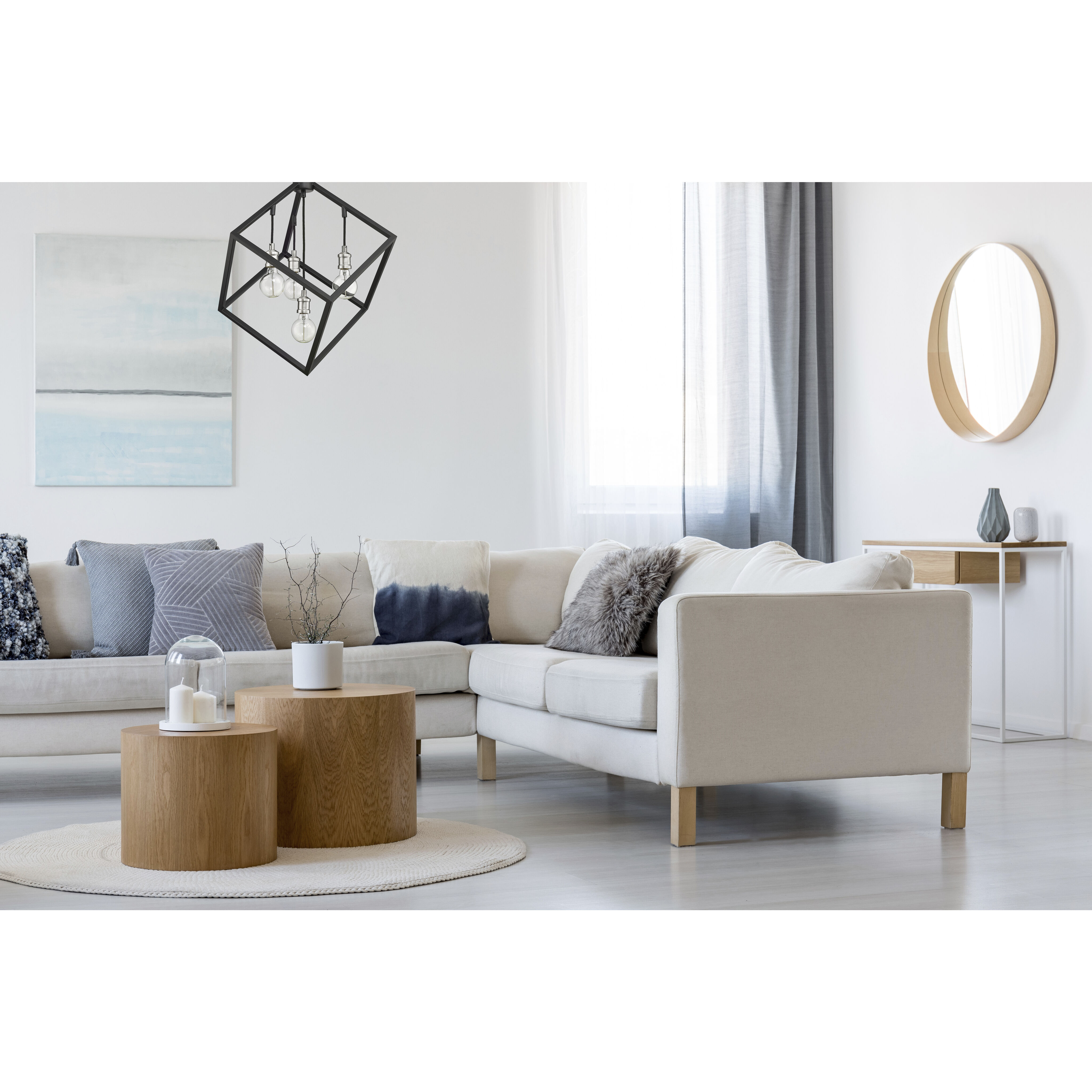 Vertical 4 Light 24 inch Matte Black and Brushed Nickel Chandelier Ceiling Light