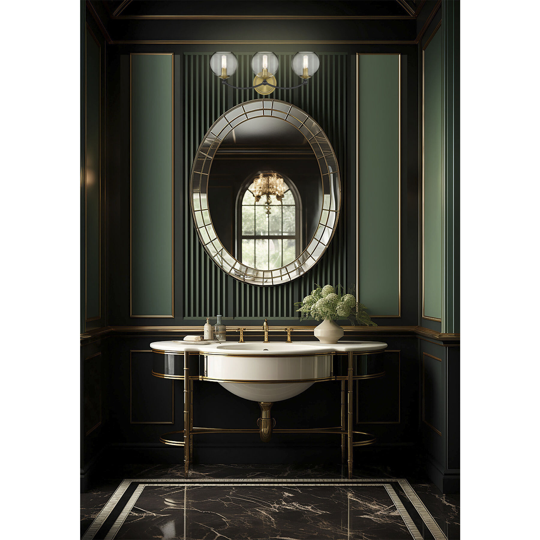 Vantage Kearney Park 3 Light 23 inch Coal and Soft Brass Bath Vanity Wall Light