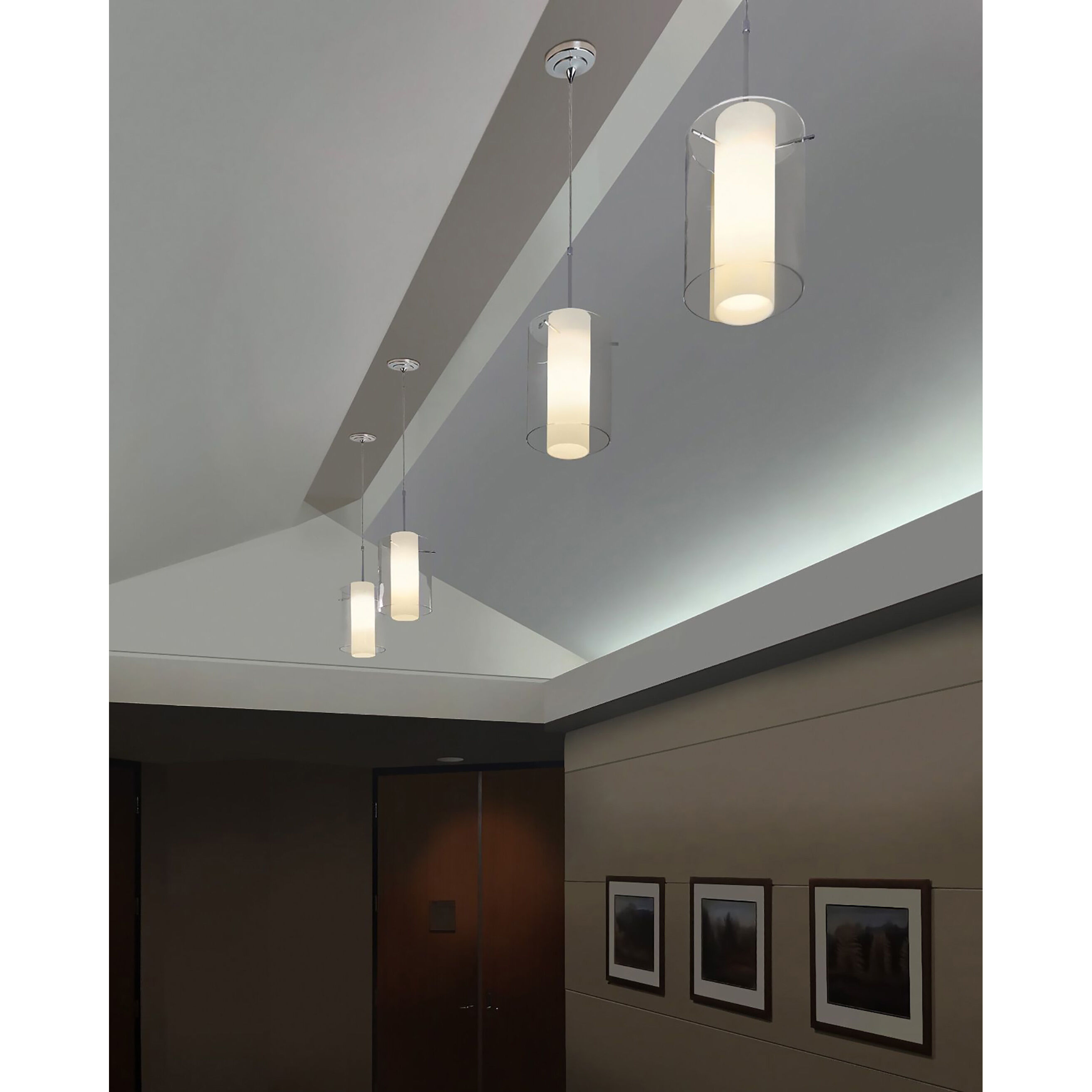 Rome LED 7.88 inch Matte Chrome Pendant Ceiling Light in Aqua Outer/Matte White Inner Glass