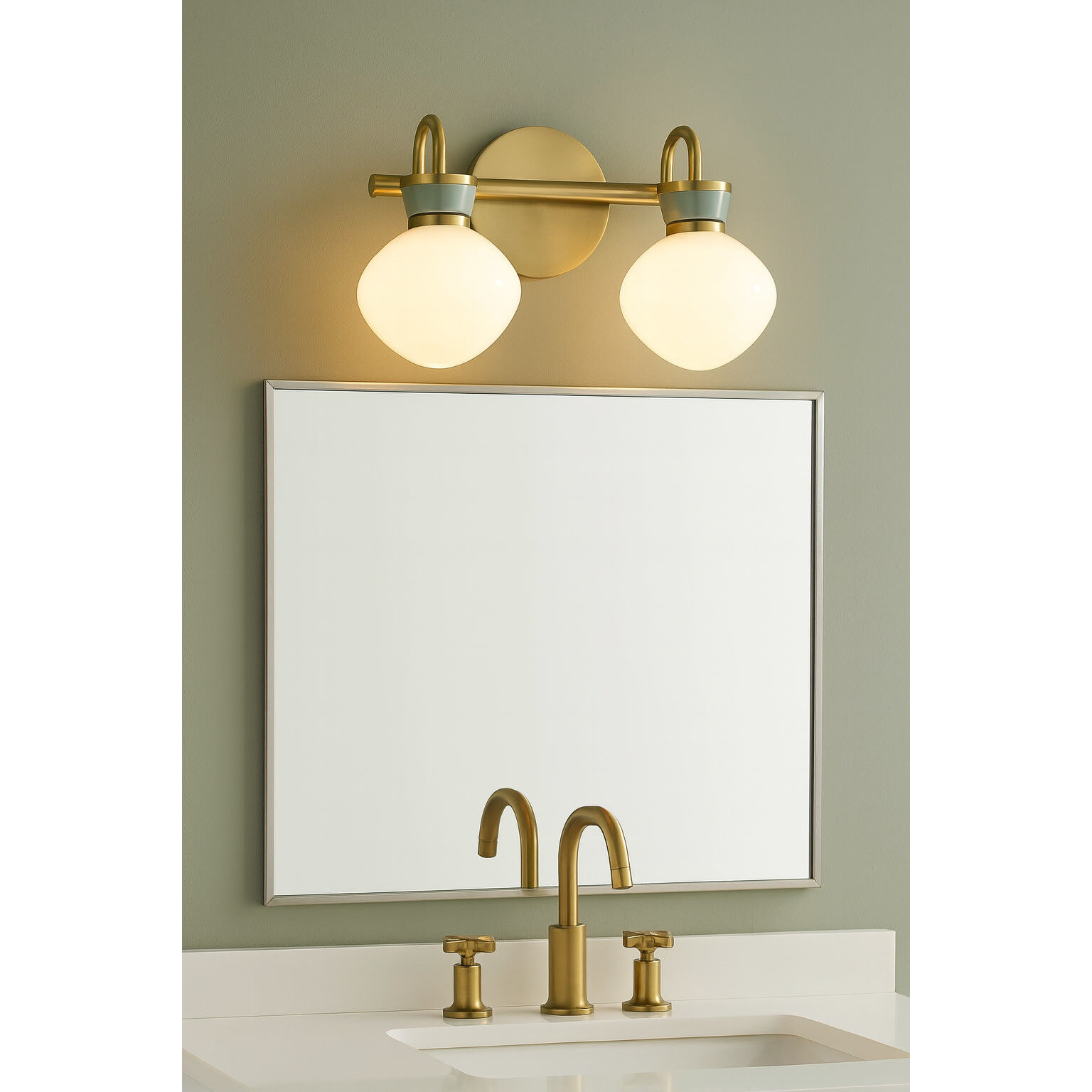 Lucy 2 Light 15.5 inch Lacquered Brass with Seafoam Bath Light Wall Light
