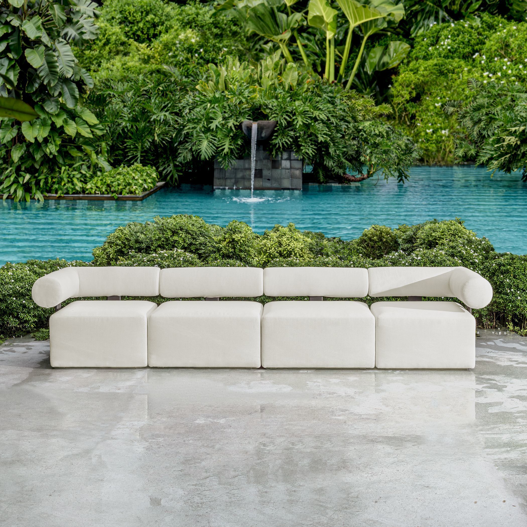 Bolster Back Java Black and Oyster White Armless Outdoor Sofa