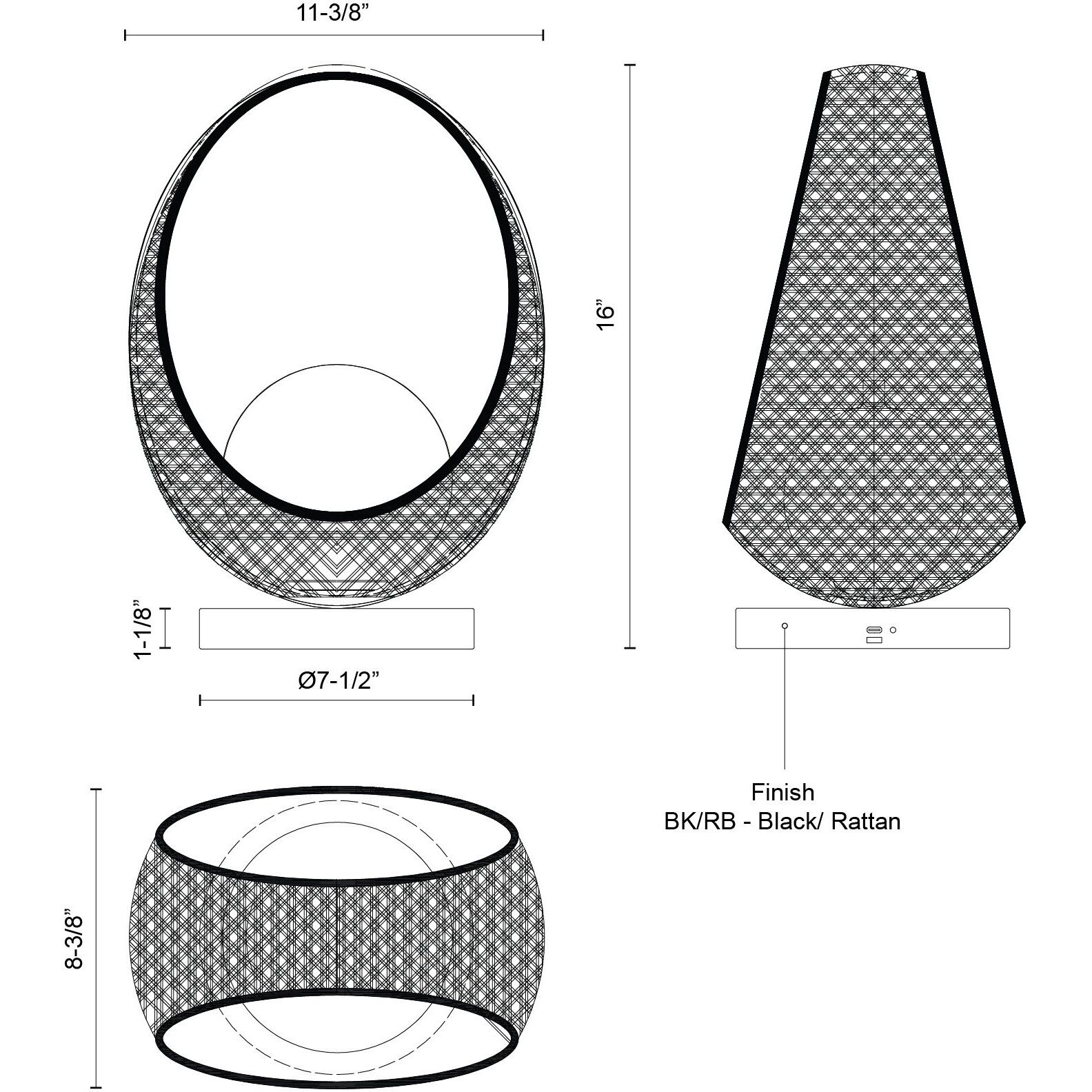 Lanai 16 inch 5 watt Black Table Lamp Portable Light