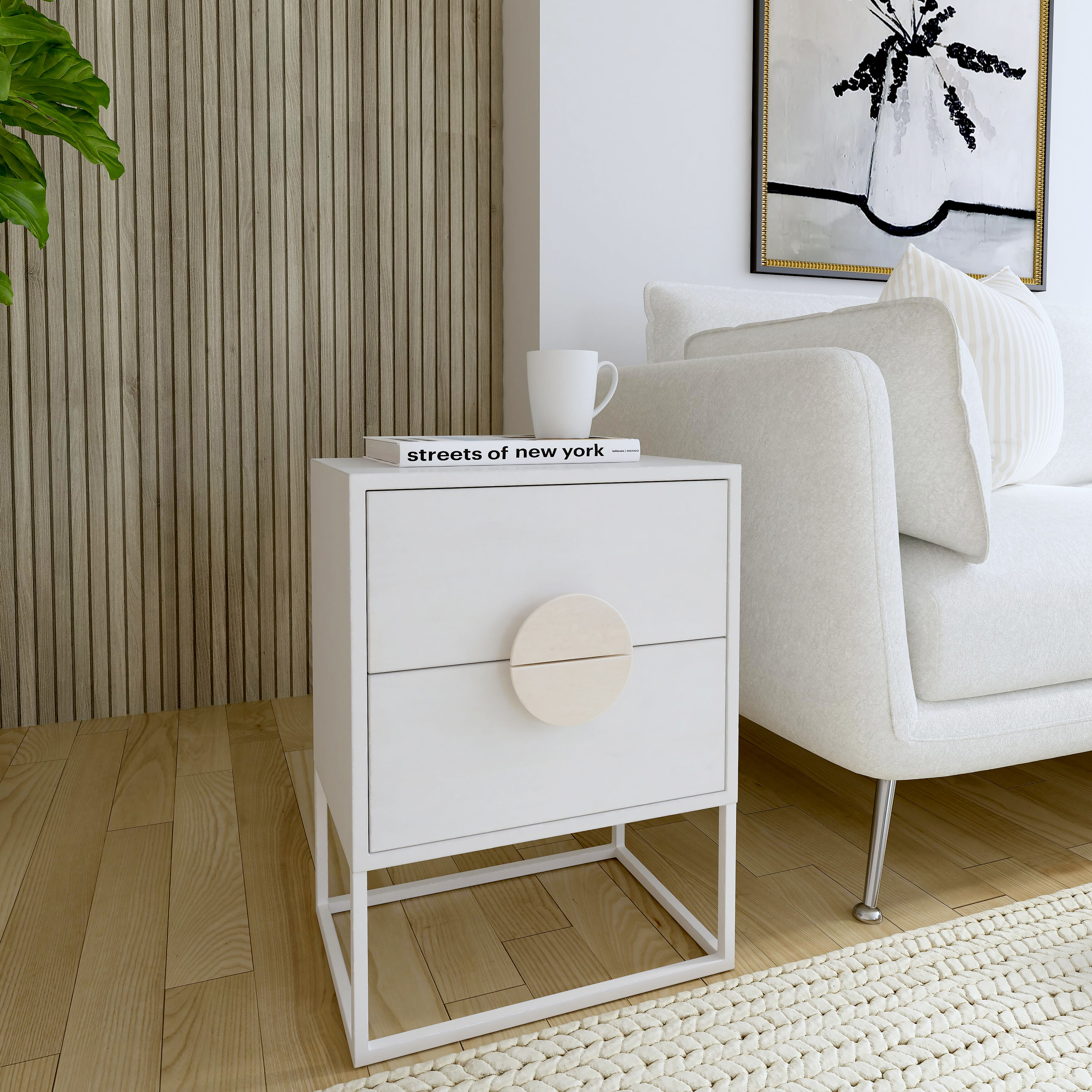 Lennasa 2 drawers Nightstand in White