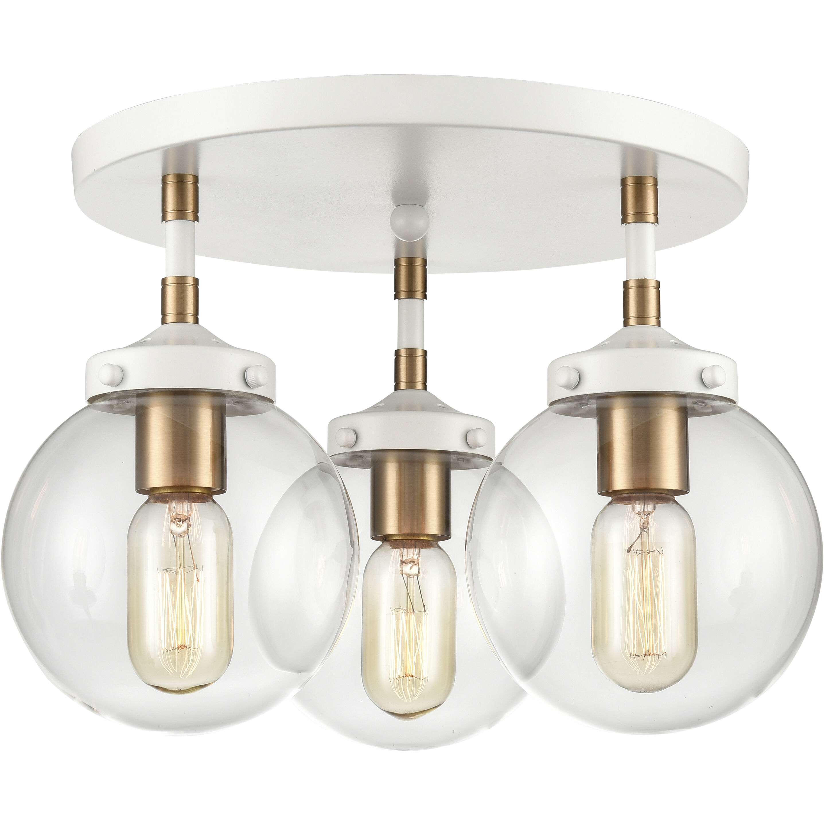 Boudreaux 3 Light 15 inch Matte White with Satin Brass Semi Flush Mount Ceiling Light