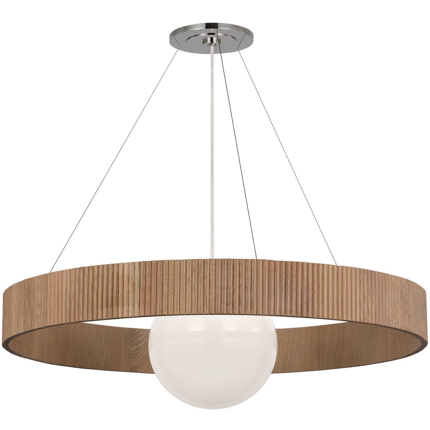 Windsor Smith Arena LED 53 inch Polished Nickel and Natural Oak Ring and Globe Chandelier Ceiling Light