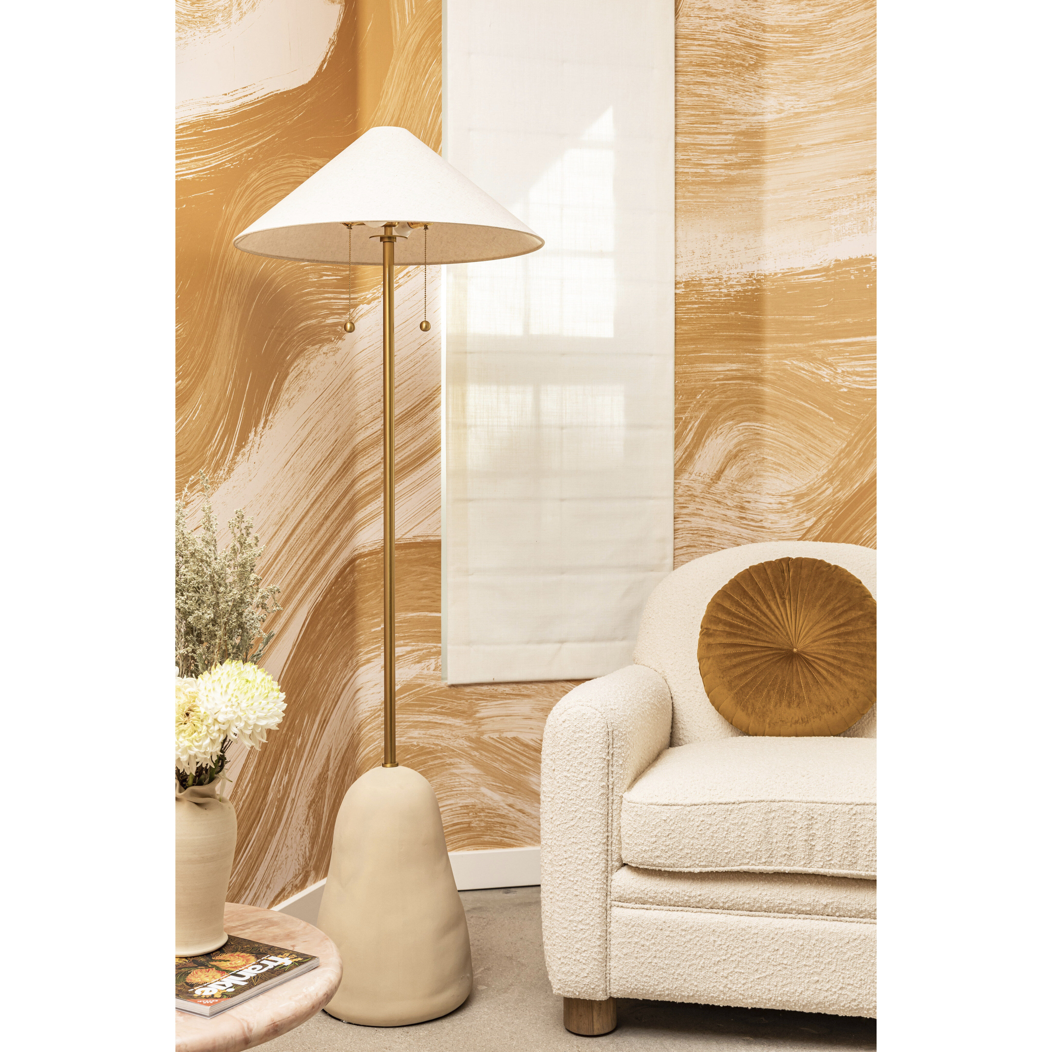 Maia 67 inch 60.00 watt Aged Brass/Ceramic Textured Beige Floor Lamp Portable Light