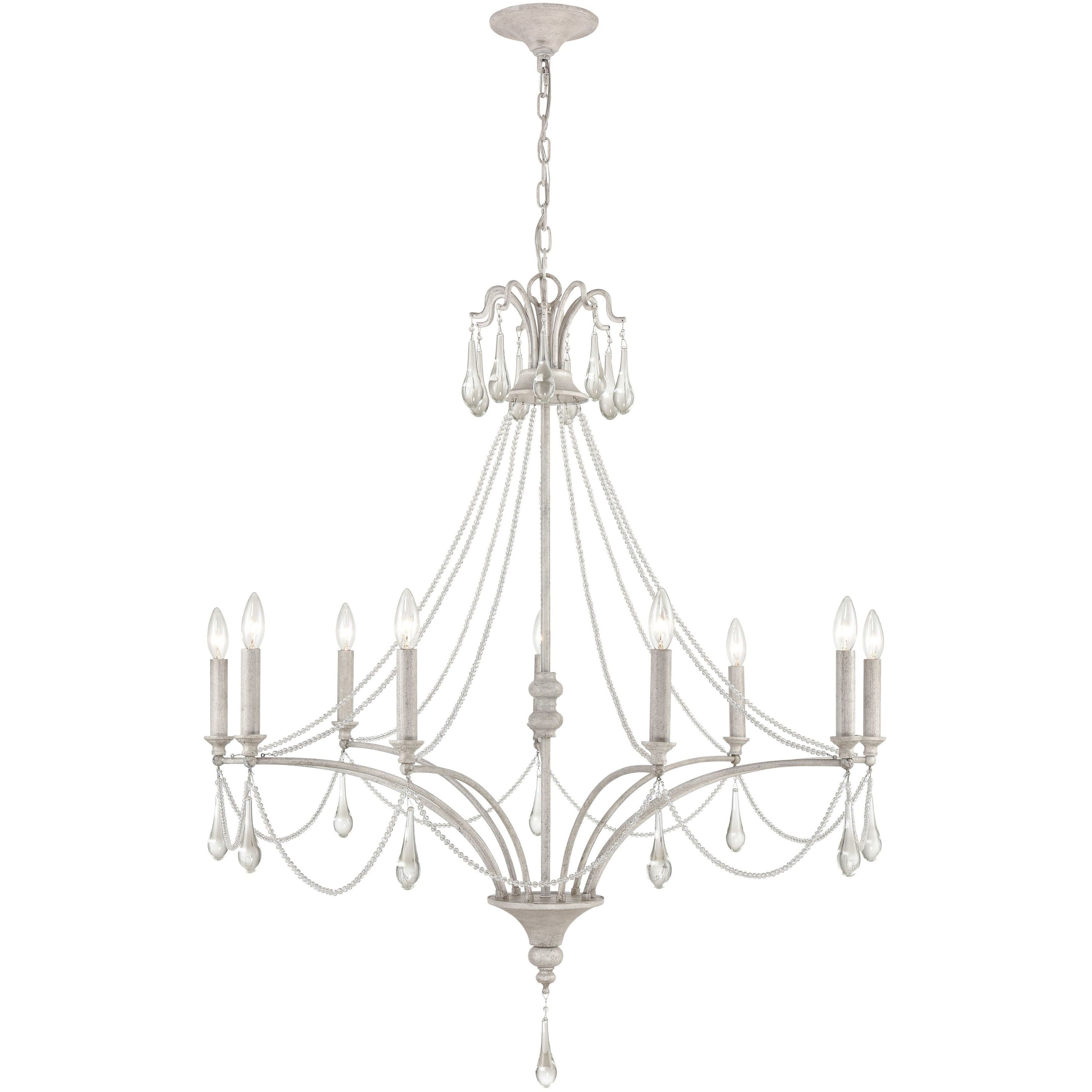 French Parlor 9 Light 38 inch Vintage White with Clear Chandelier Ceiling Light