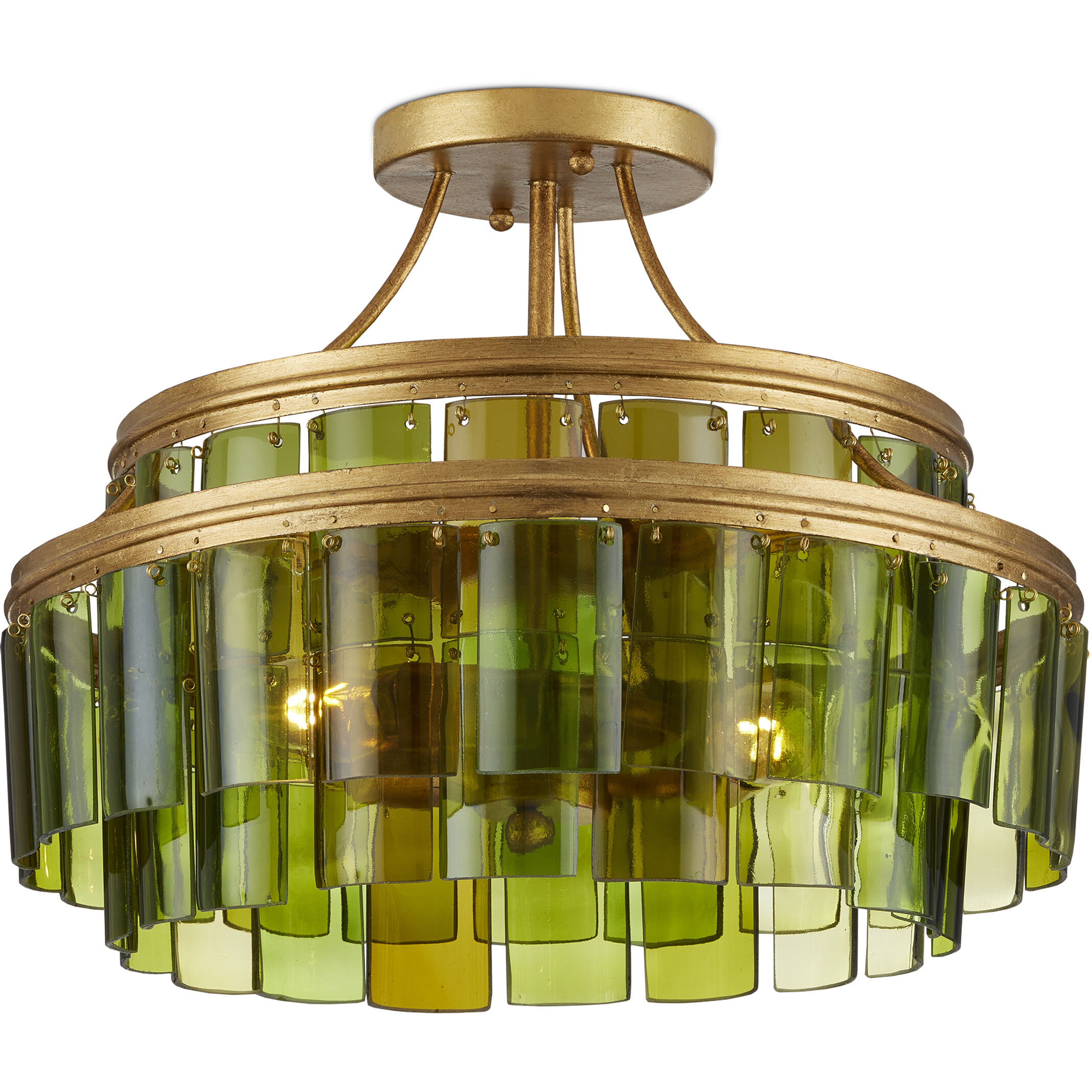 Vintner 3 Light 15.5 inch Contemporary Gold Leaf and Green Semi-Flush Mount Ceiling Light