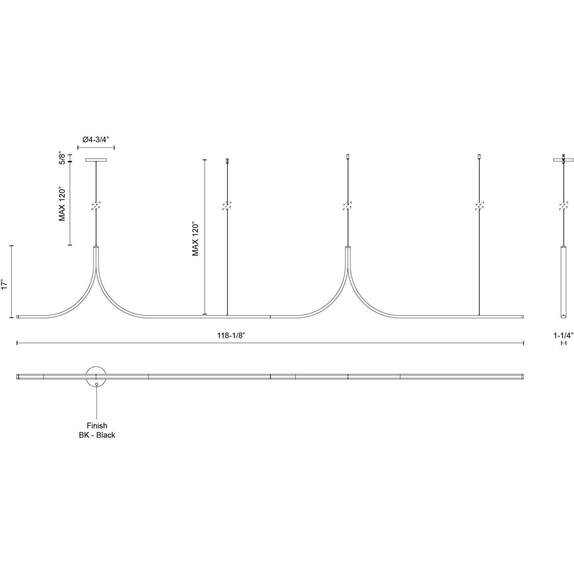 Thread LED 118.13 inch Black Linear Pendant Ceiling Light