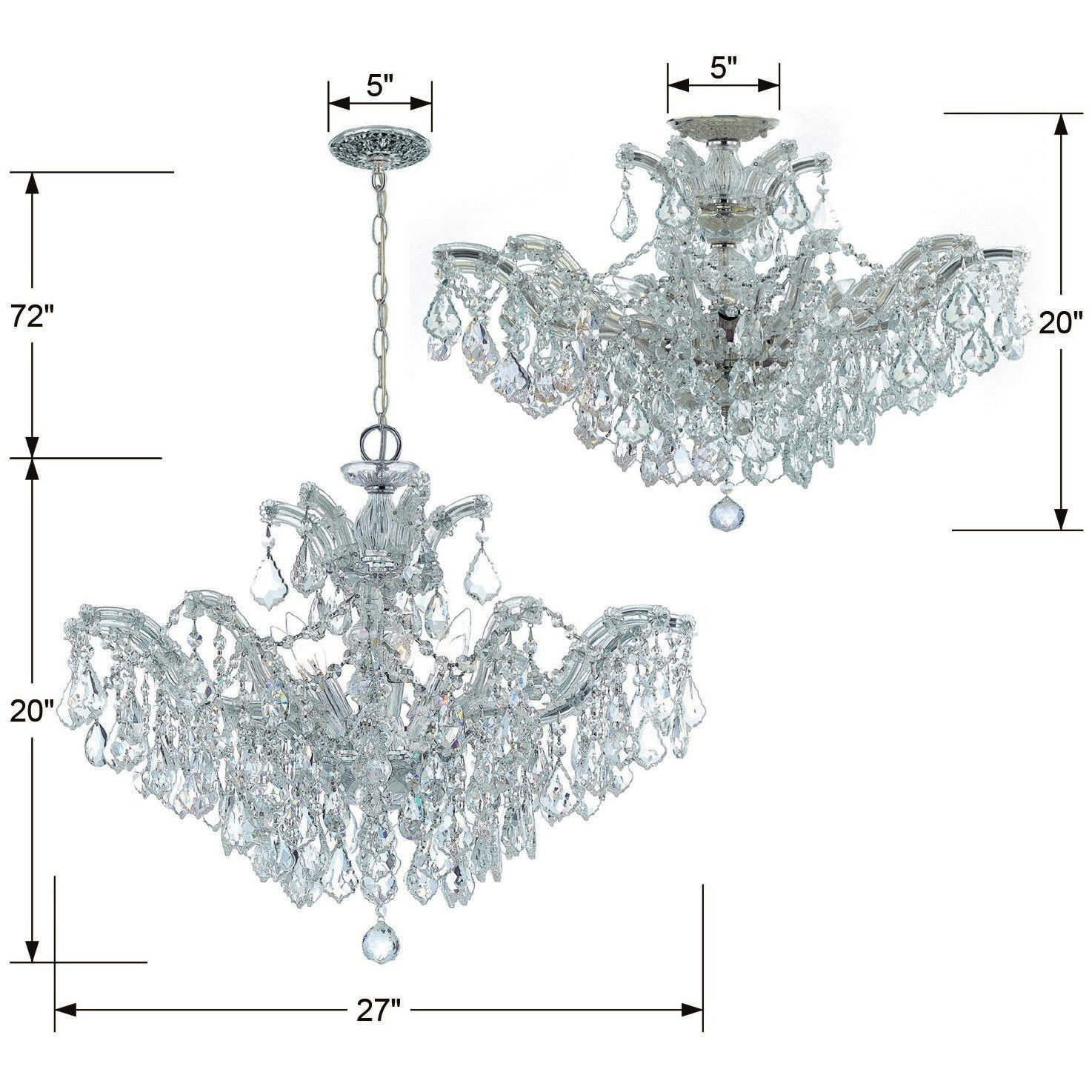 Maria Theresa 6 Light 29 inch Polished Chrome Semi Flush Ceiling Light in Clear Swarovski Strass