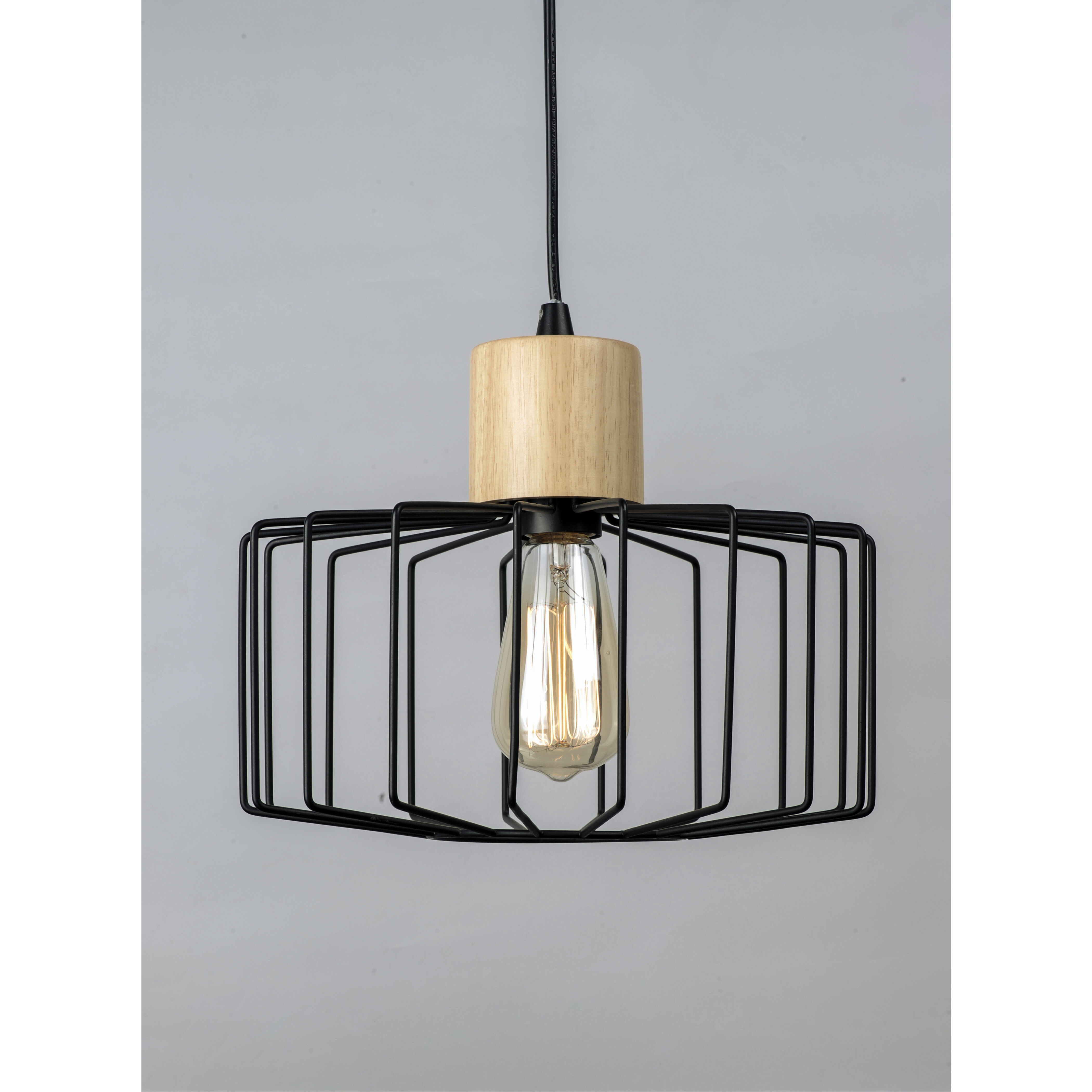 Bjorn 1 Light 11.5 inch Black/Natural Wood Single Pendant Ceiling Light