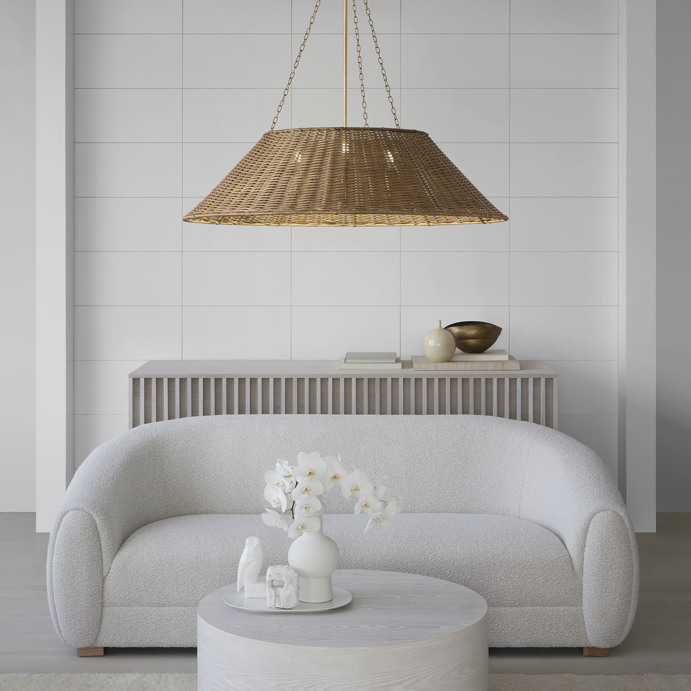 Marie Flanigan Corinne LED 36.25 inch Soft Brass Woven Hanging Shade Ceiling Light in Natural Wicker, Extra Large