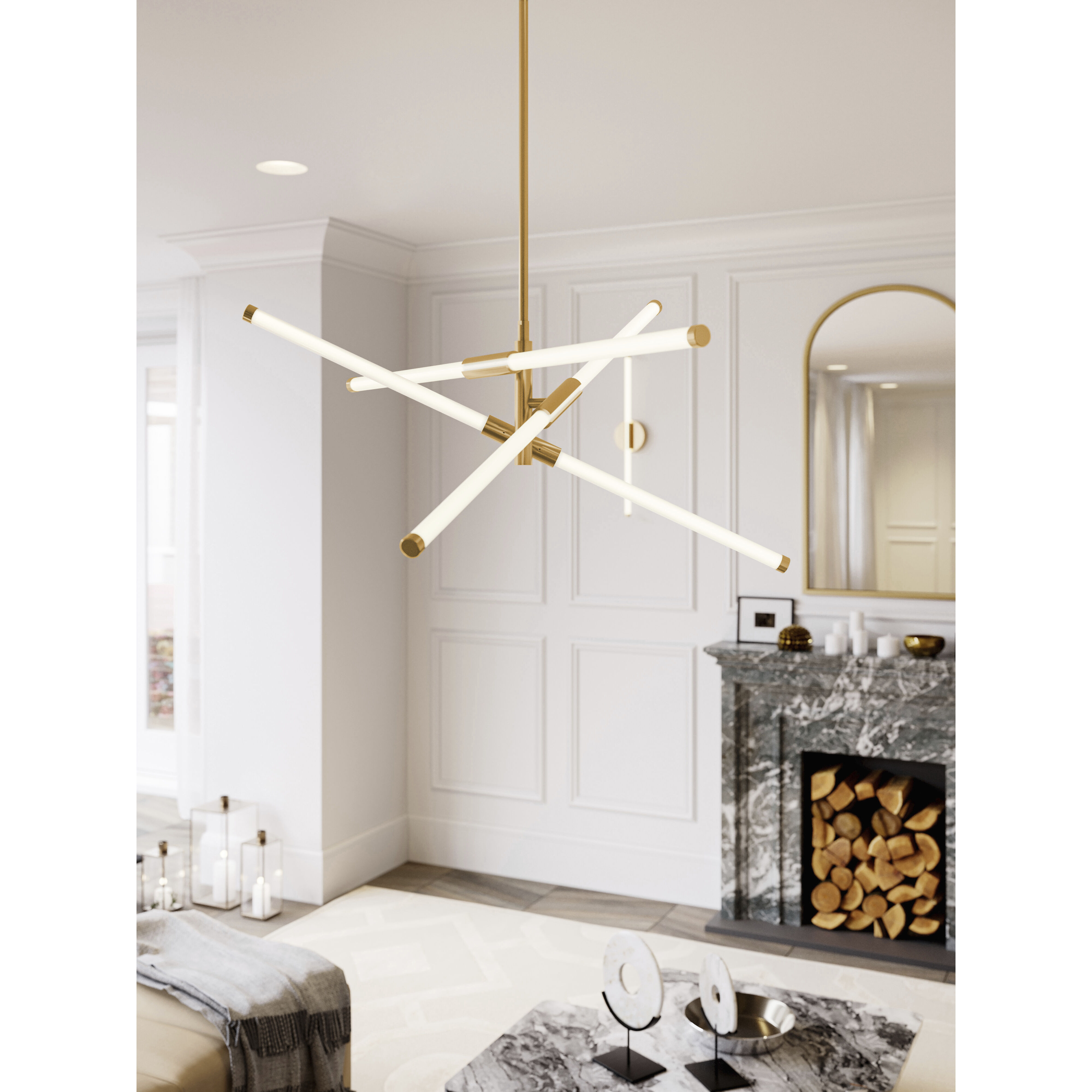 Rusnak 3 Light 30 inch Satin Brass Pendant Ceiling Light 