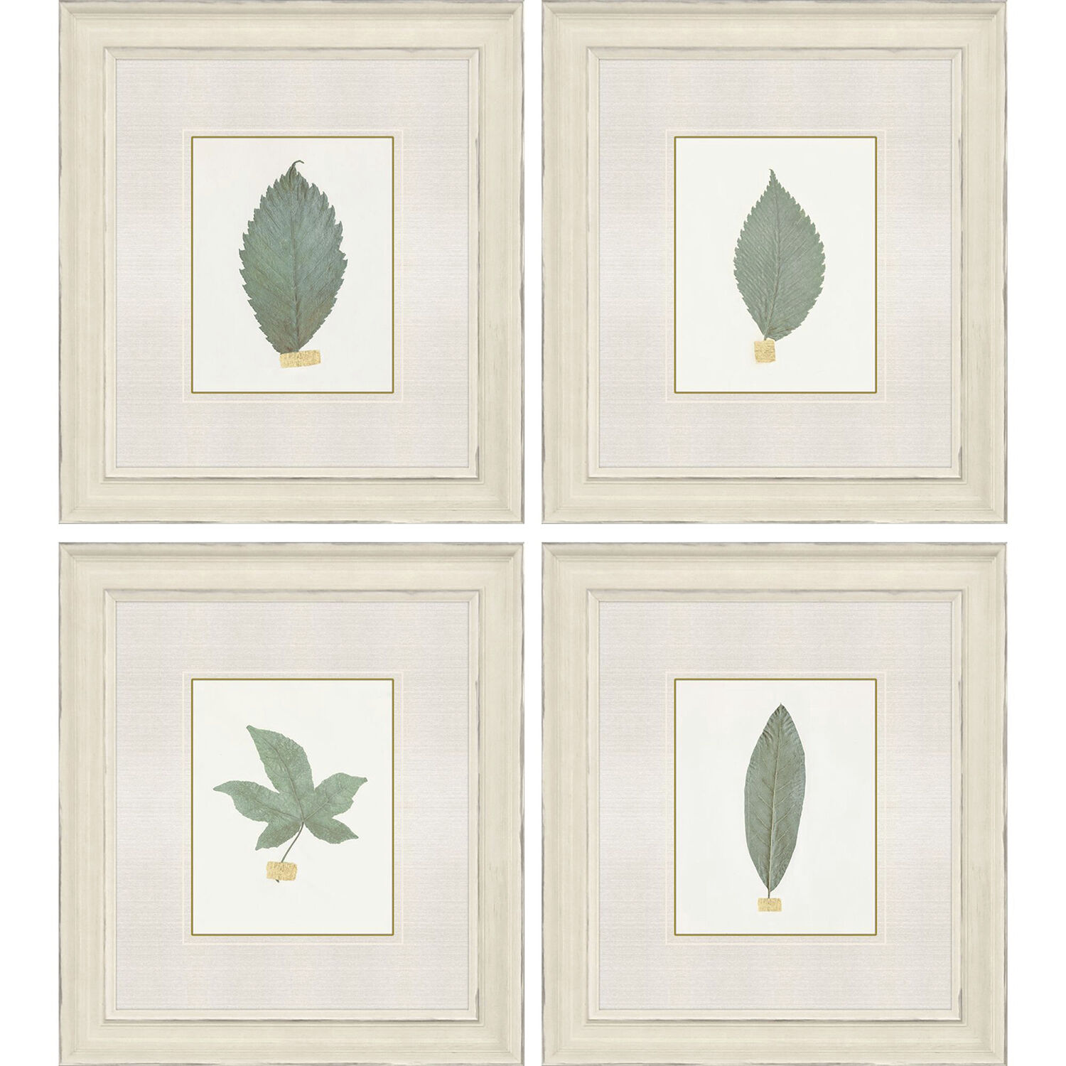 Leaf Adorned Green and Beige and Metallic and Neutral Framed Art