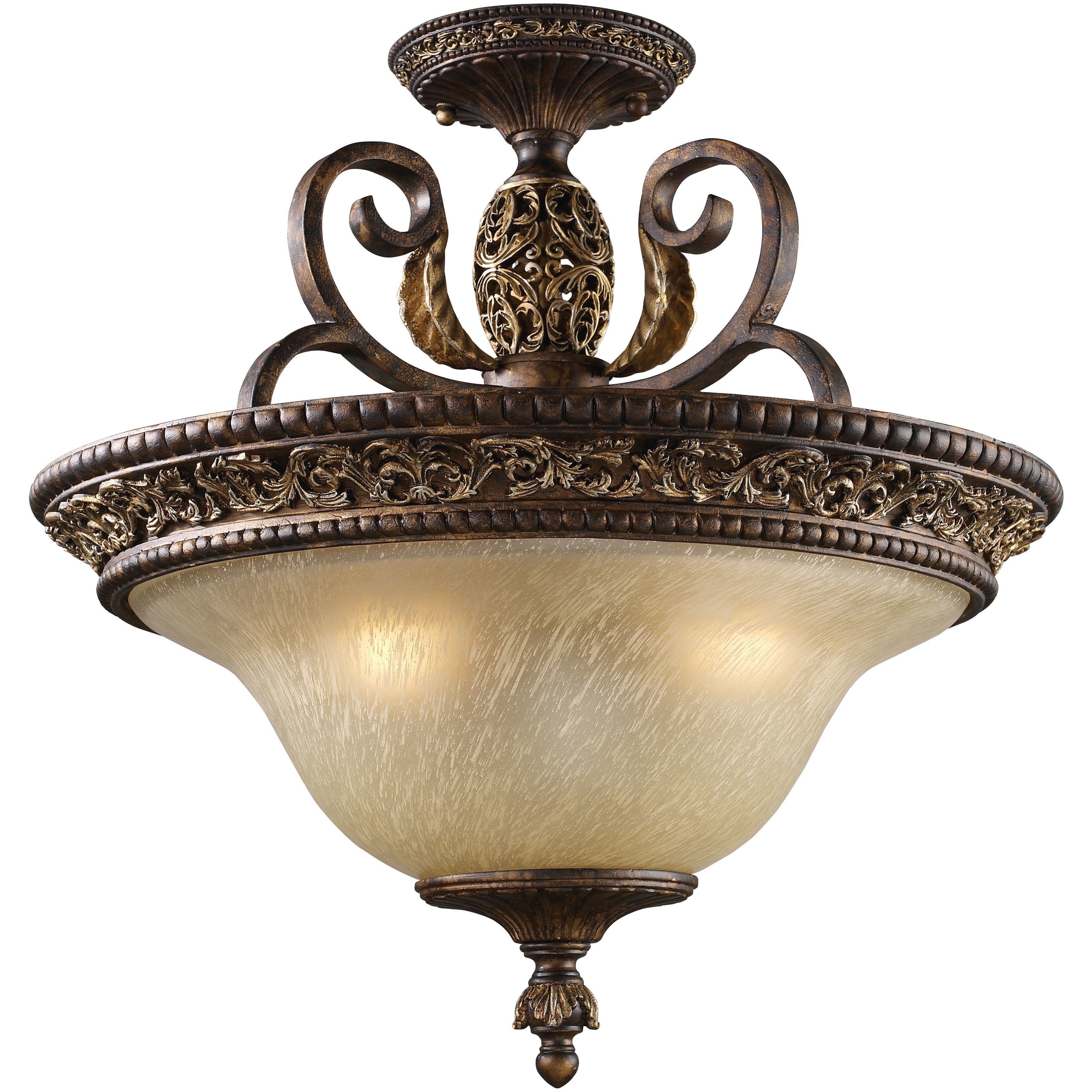 Regency 3 Light 18.5 inch Burnt Bronze Semi Flush Mount Ceiling Light