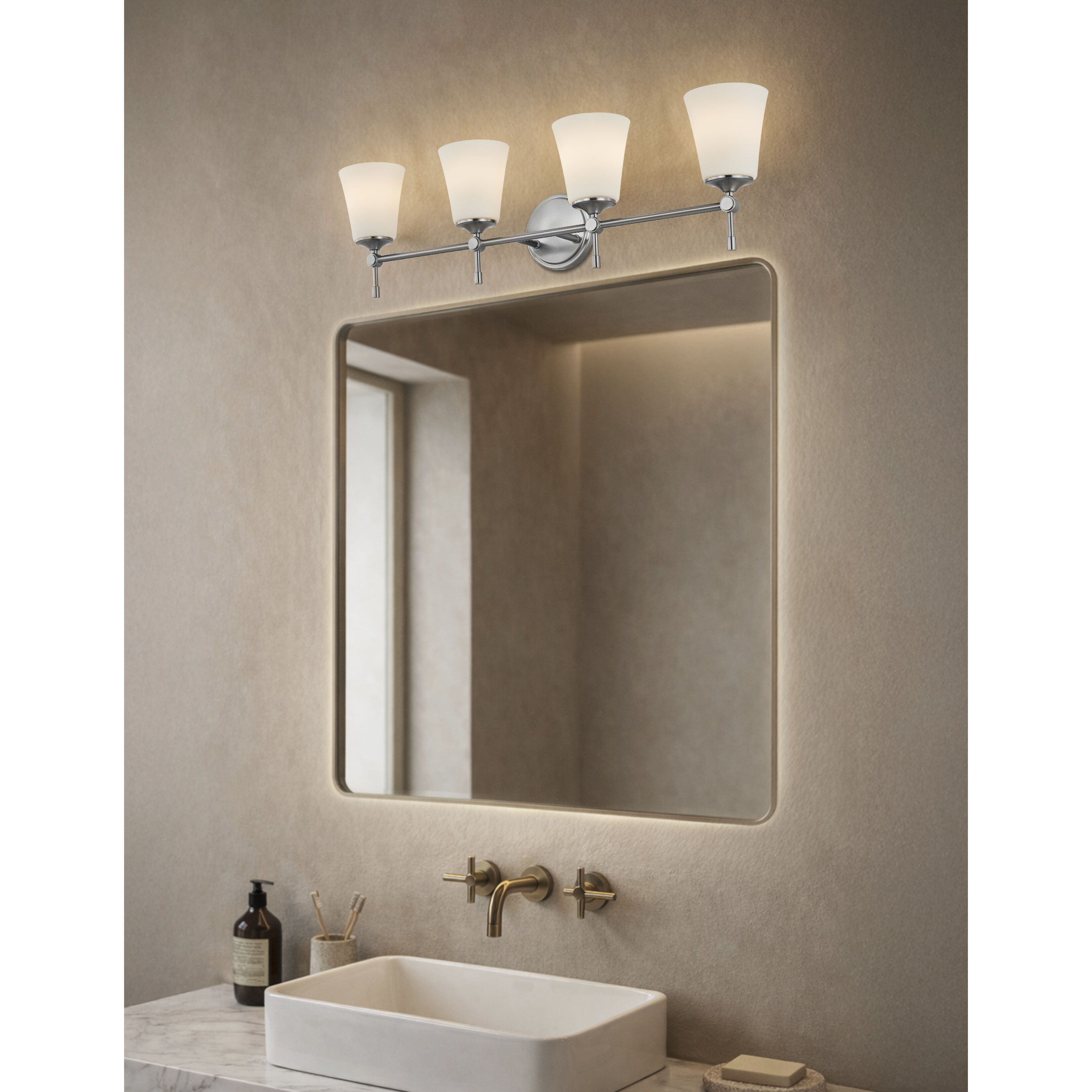 Fusion Collection - Tulsi Family 4 Light 32.5 inch Brushed Nickel Bath/Vanity Wall Light, EVOLV