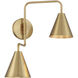 Modern 60.00 watt Natural Brass Adjustable Wall Sconce Wall Light