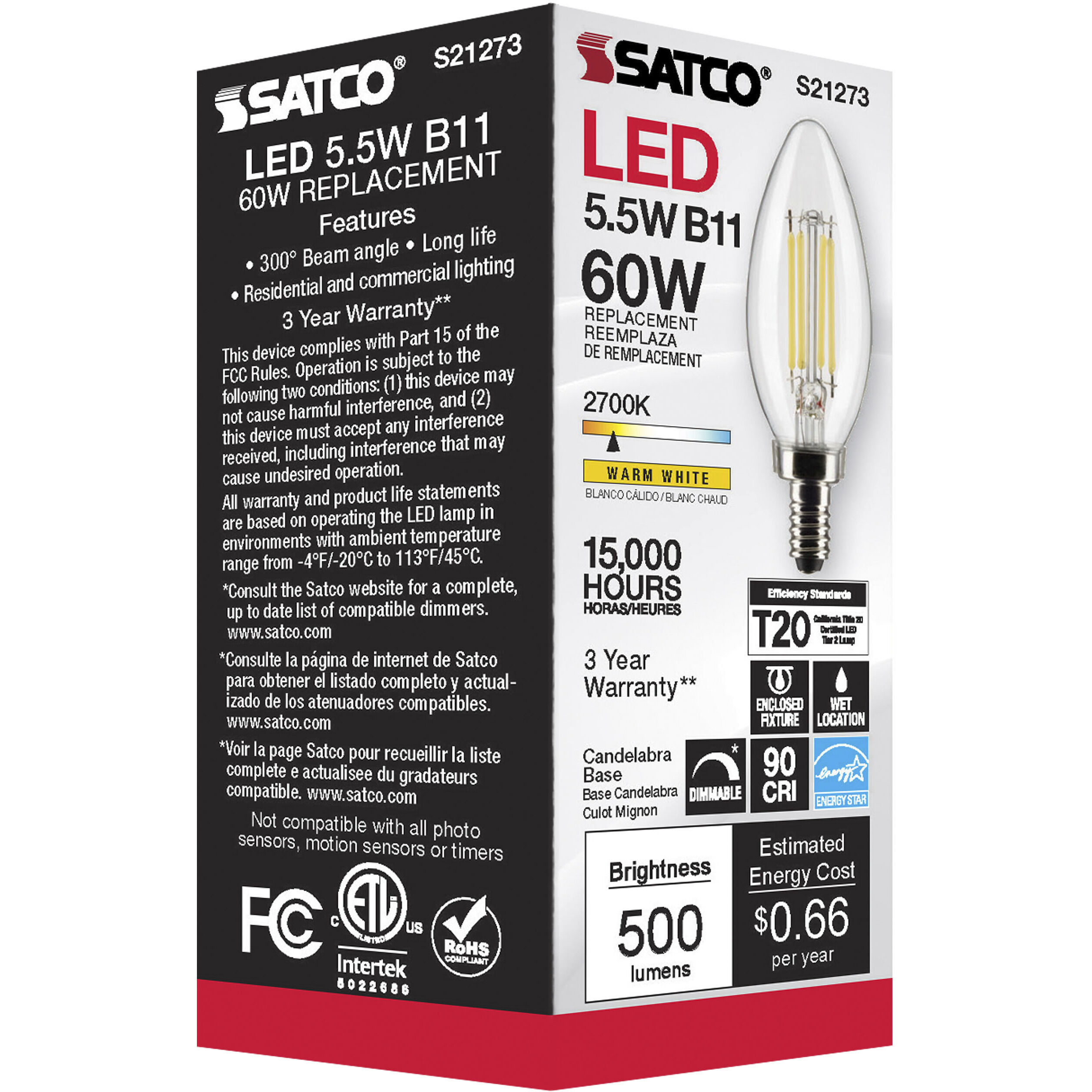 Lumos LED Candelabra Candelabra 5.50 watt 2700K LED Filament