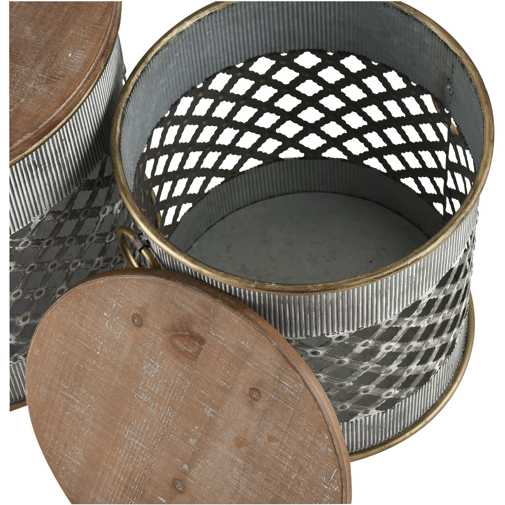 Parla 18 X 18 inch Galvanized with Brown Accent Table, Set of 2