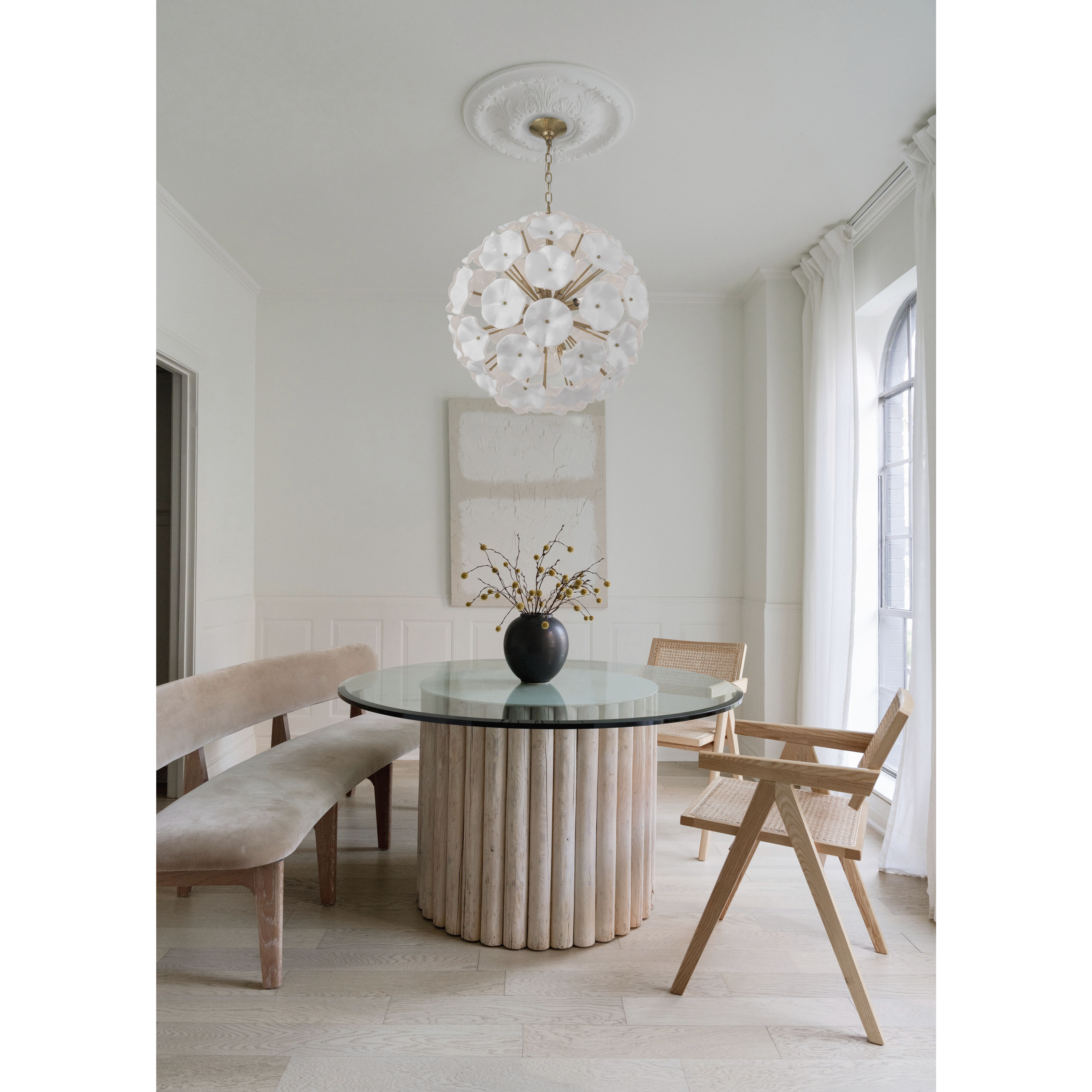 Esme 9 Light 22.5 inch Aged Brass Chandelier Ceiling Light in Floral Glass Petals White