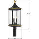 Simpson 3 Light 27.75 inch Matte Black and Textured Gold Outdoor Post