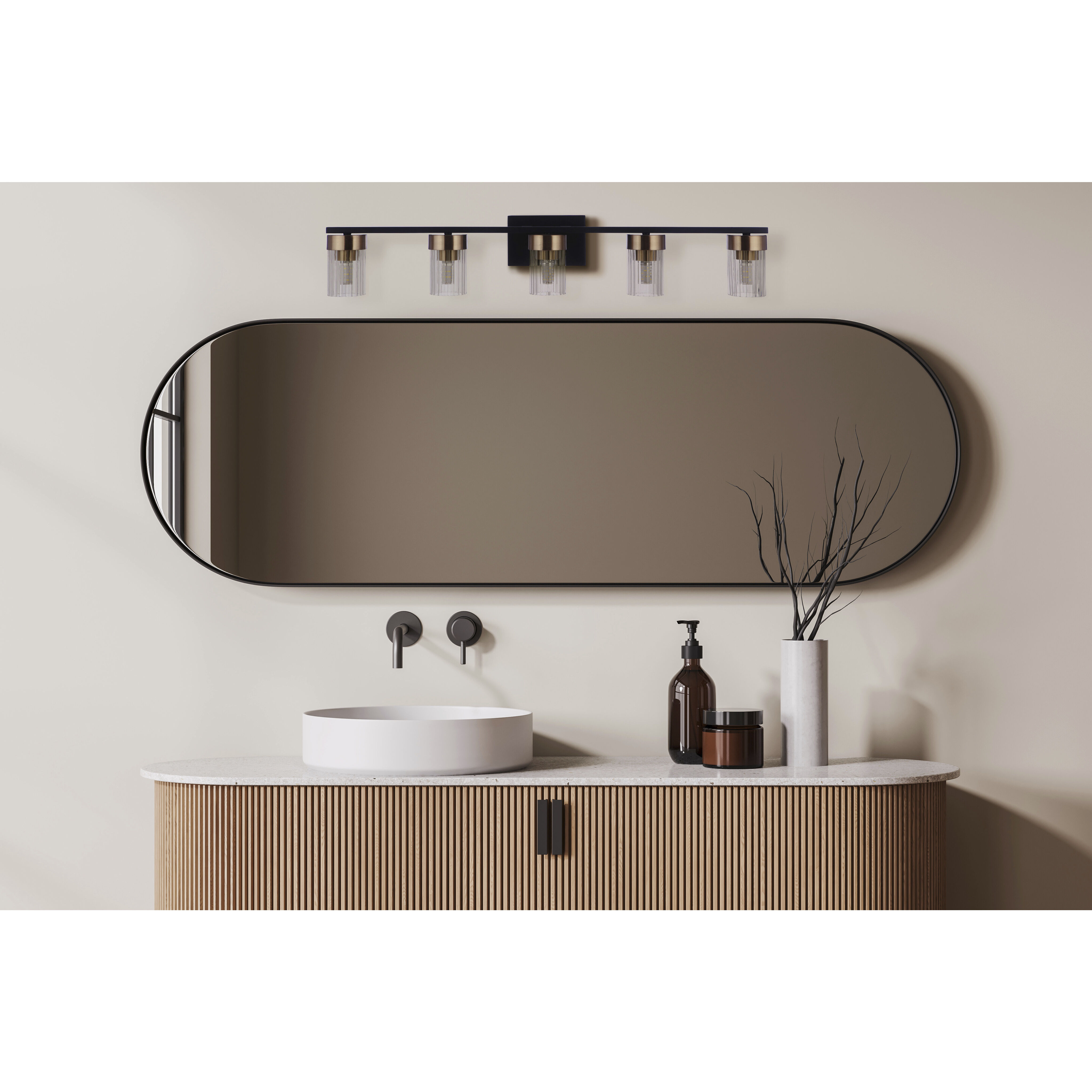 Bond Street 5 Light 35 inch Flat Black/Satin Brass Vanity Light Wall Light