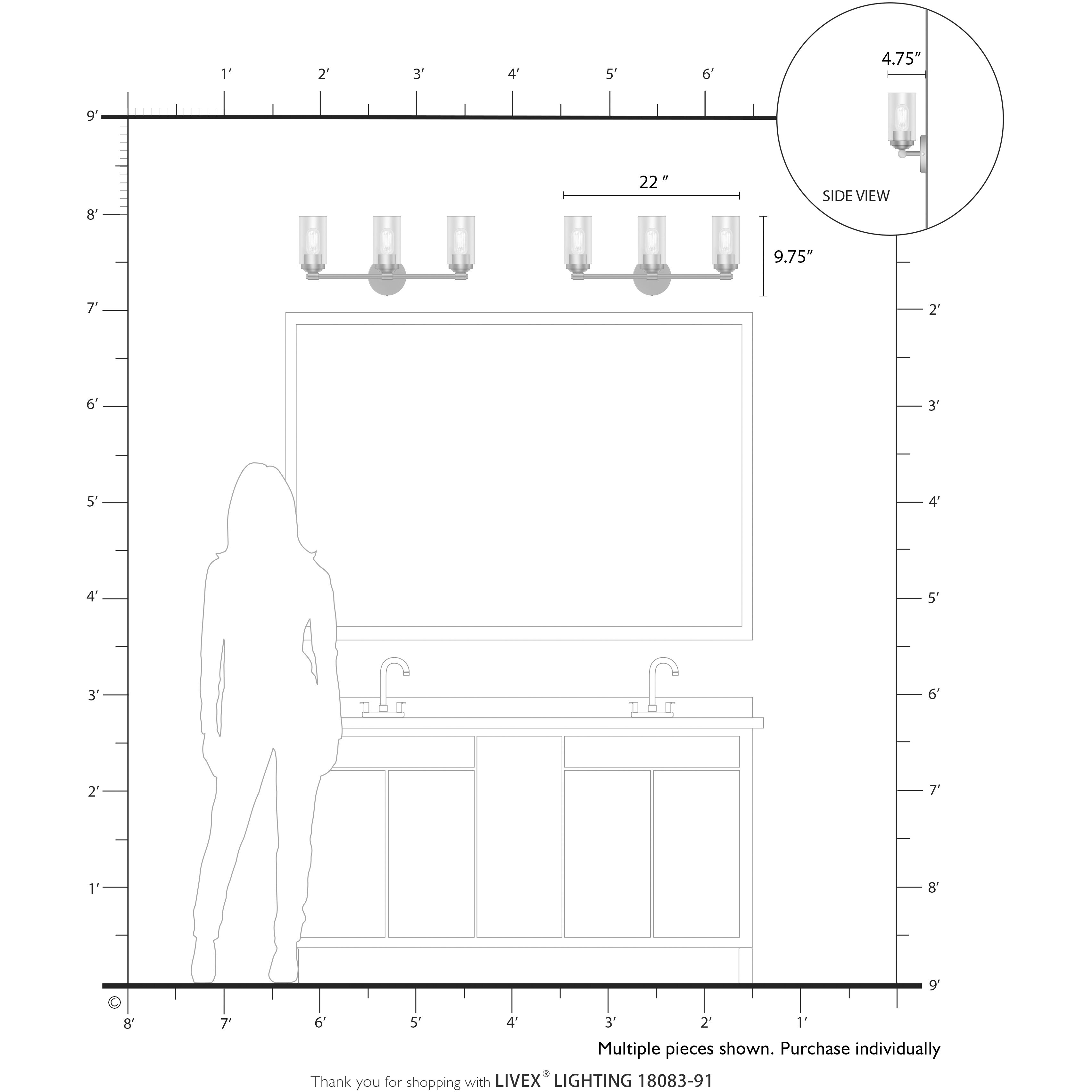 Whittier 3 Light 22 inch Brushed Nickel Vanity Sconce Wall Light