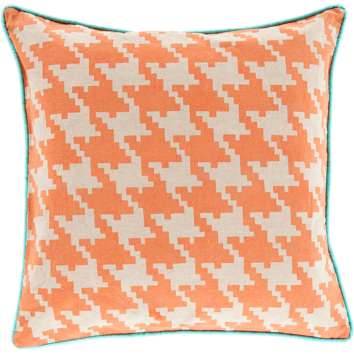 Houndstooth 22 inch Mint, Khaki, Bright Orange Pillow Kit