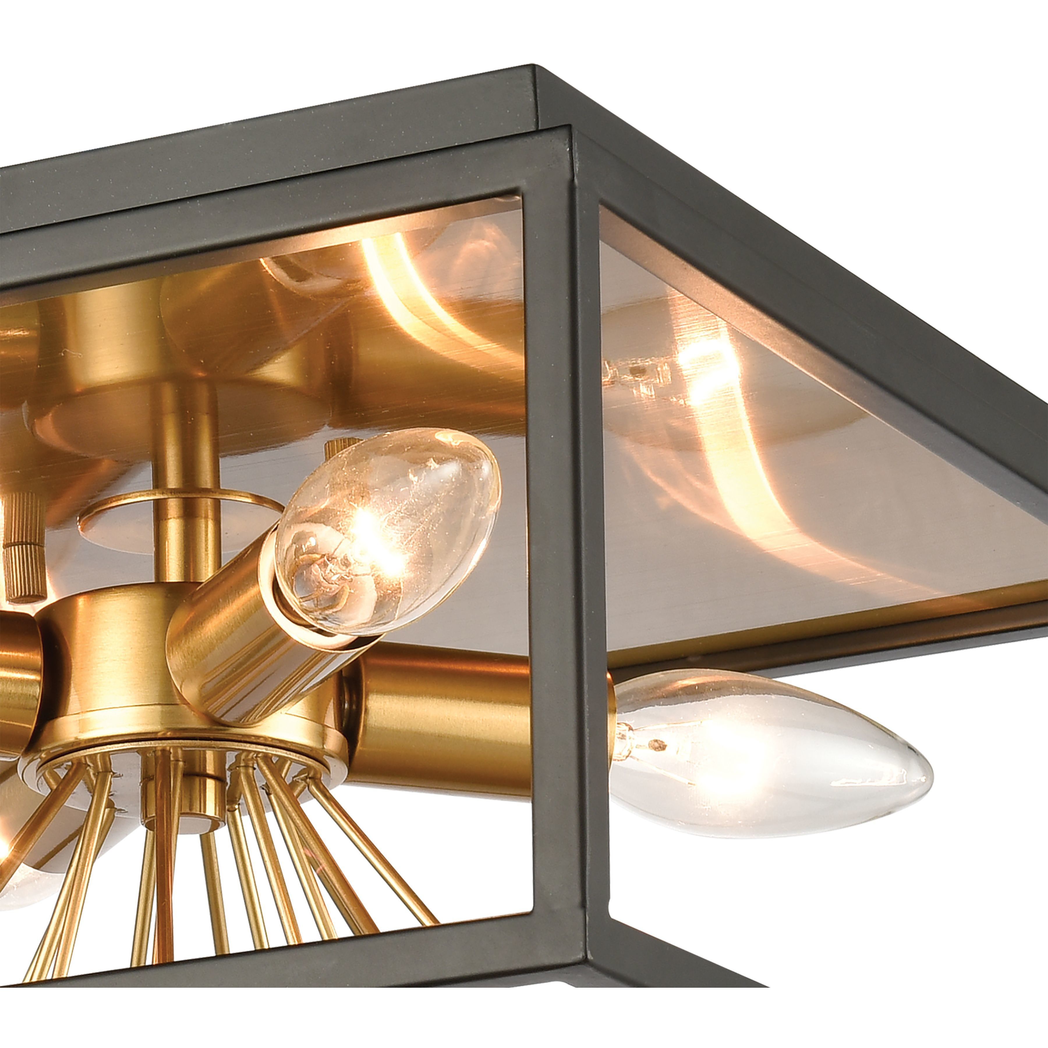 Spark 4 Light 12 inch Matte Black with Burnished Brass Flush Mount Ceiling Light