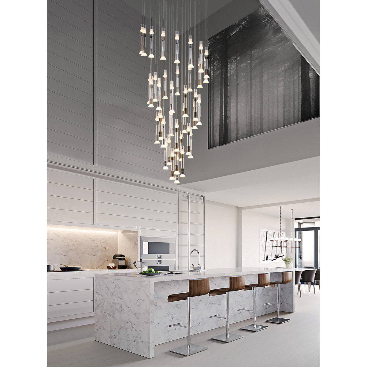 Beam 37 Light 39 inch Brushed Gold / Brushed Aluminum / Satin Dark Gray Chandelier Ceiling Light