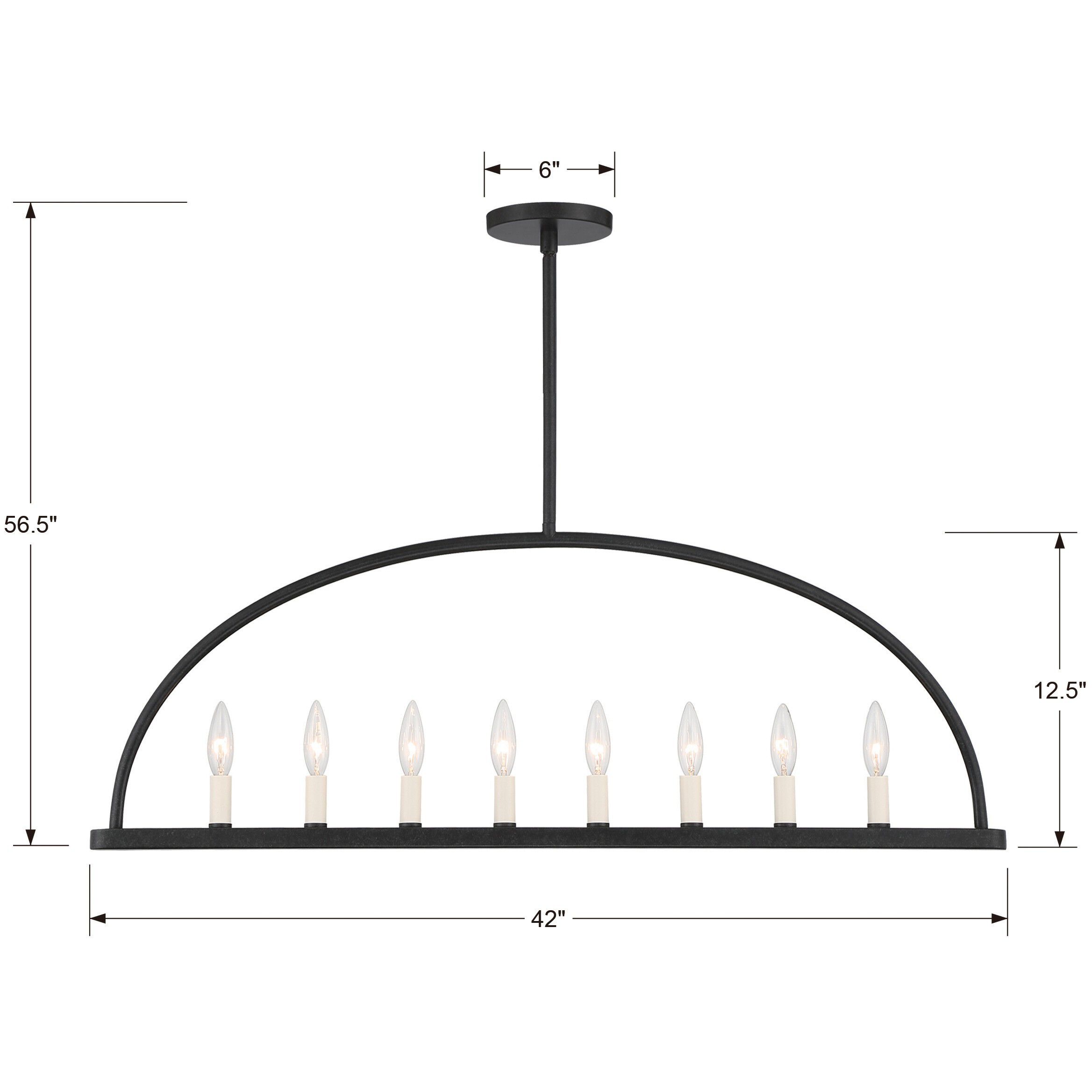 Abbott 8 Light 42 inch Black Linear Chandelier Ceiling Light in Antique White