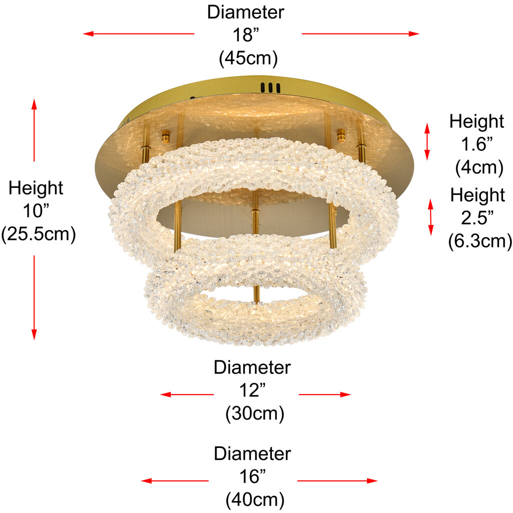 Bowen 2 Light 18 inch Satin Gold Flush Mount Ceiling Light