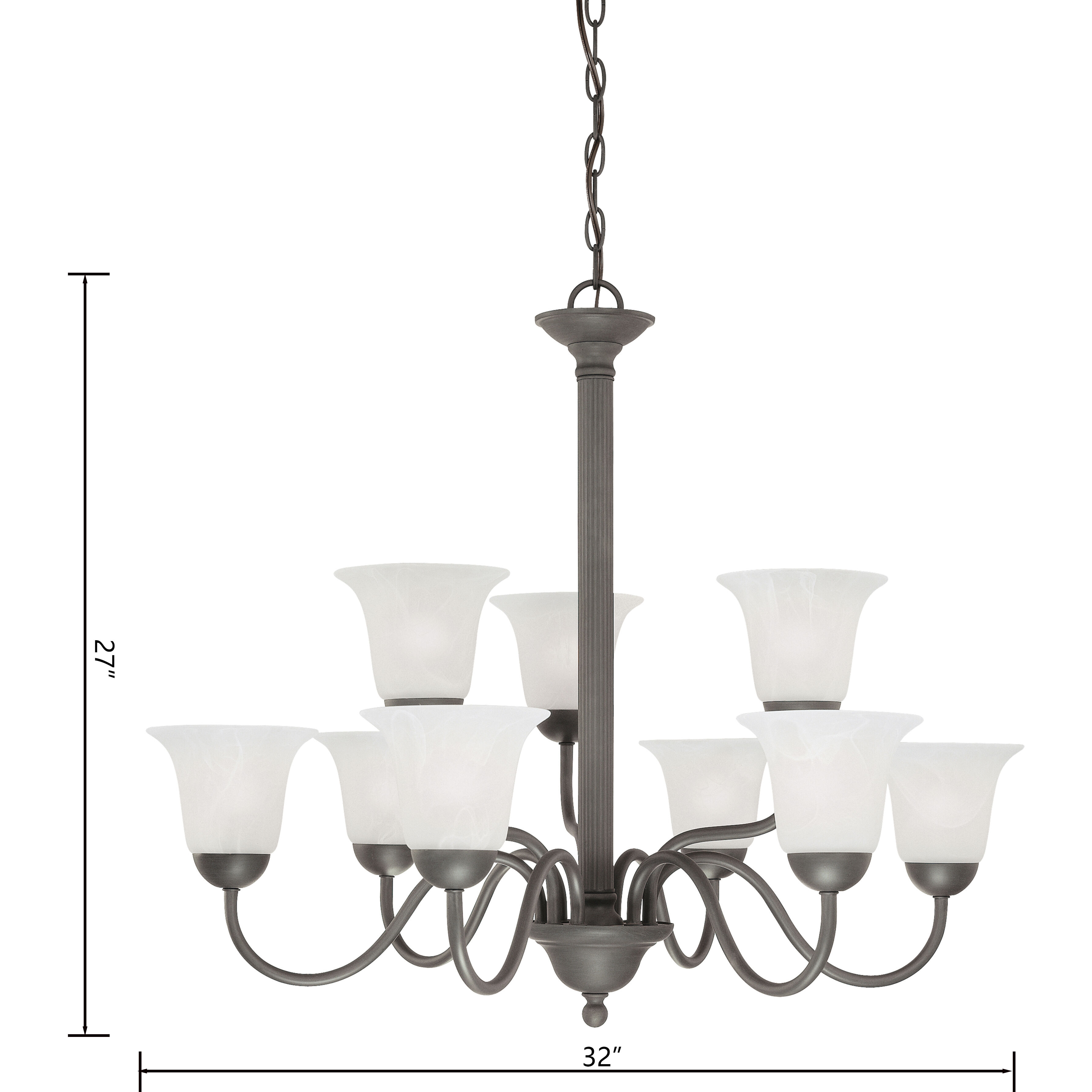 Riva 9 Light 32 inch Painted Bronze Chandelier Ceiling Light