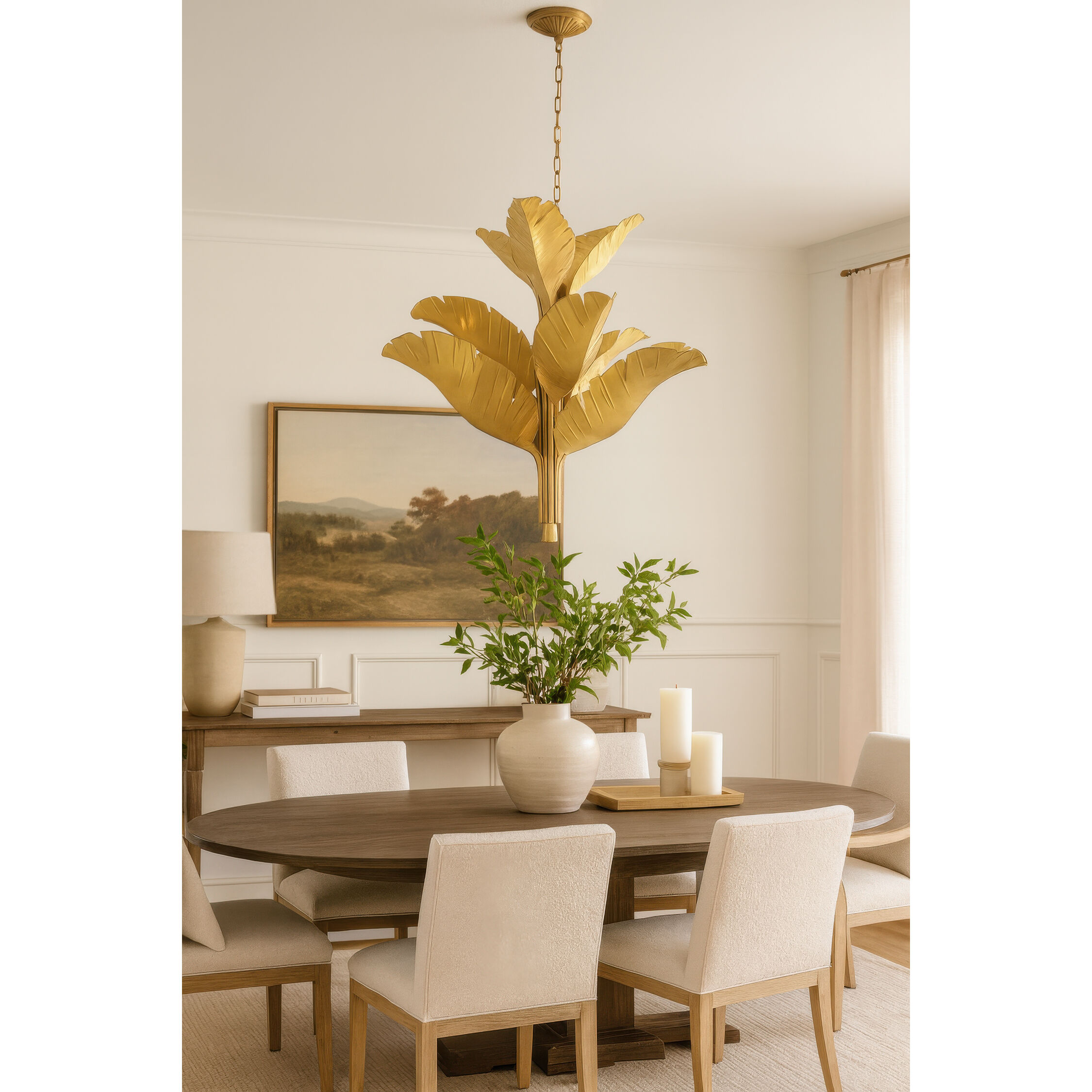 Banana Leaf 9 Light 35 inch Gold Chandelier Ceiling Light