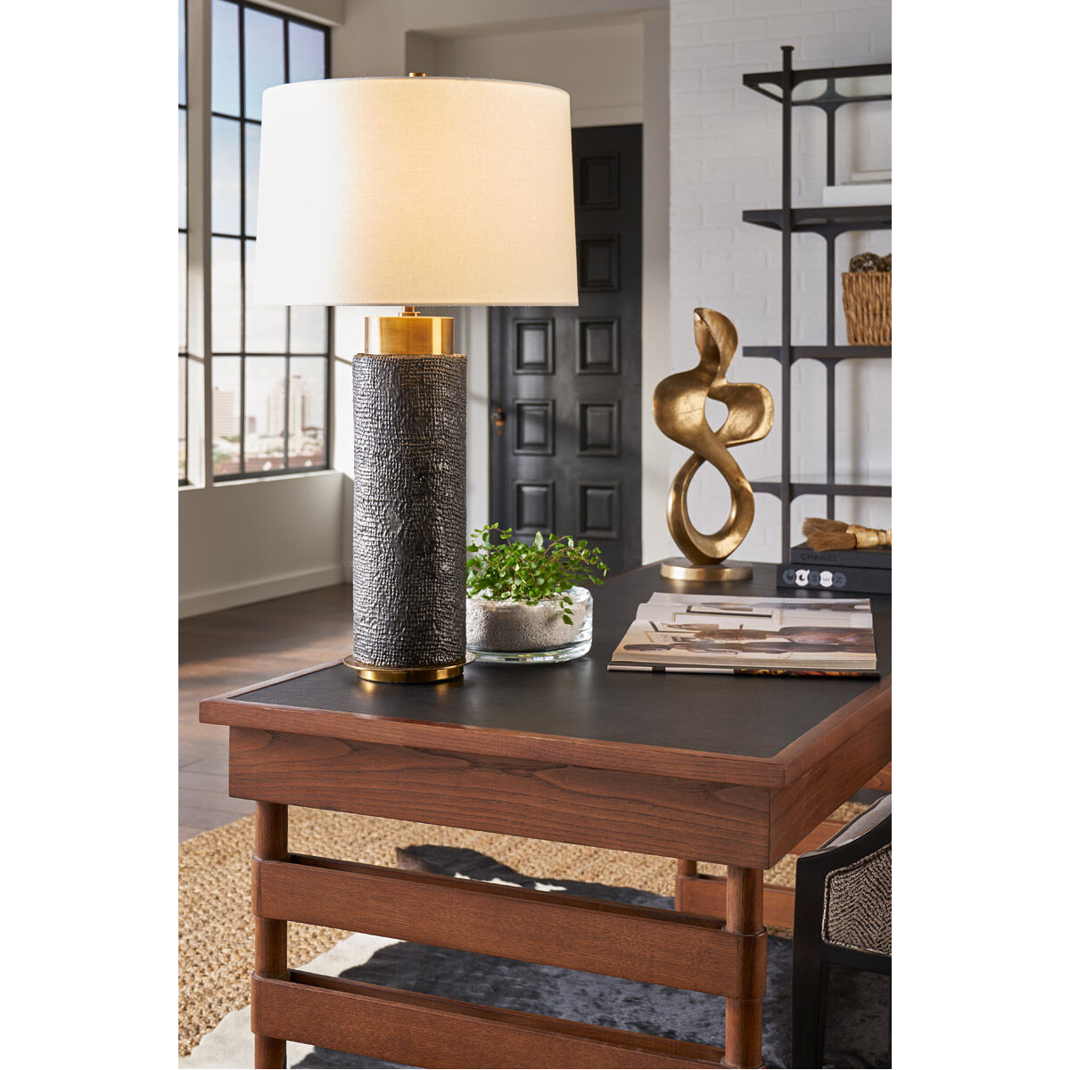 Gavin 32 inch 100 watt Black and Antique Brass Table Lamp Portable Light