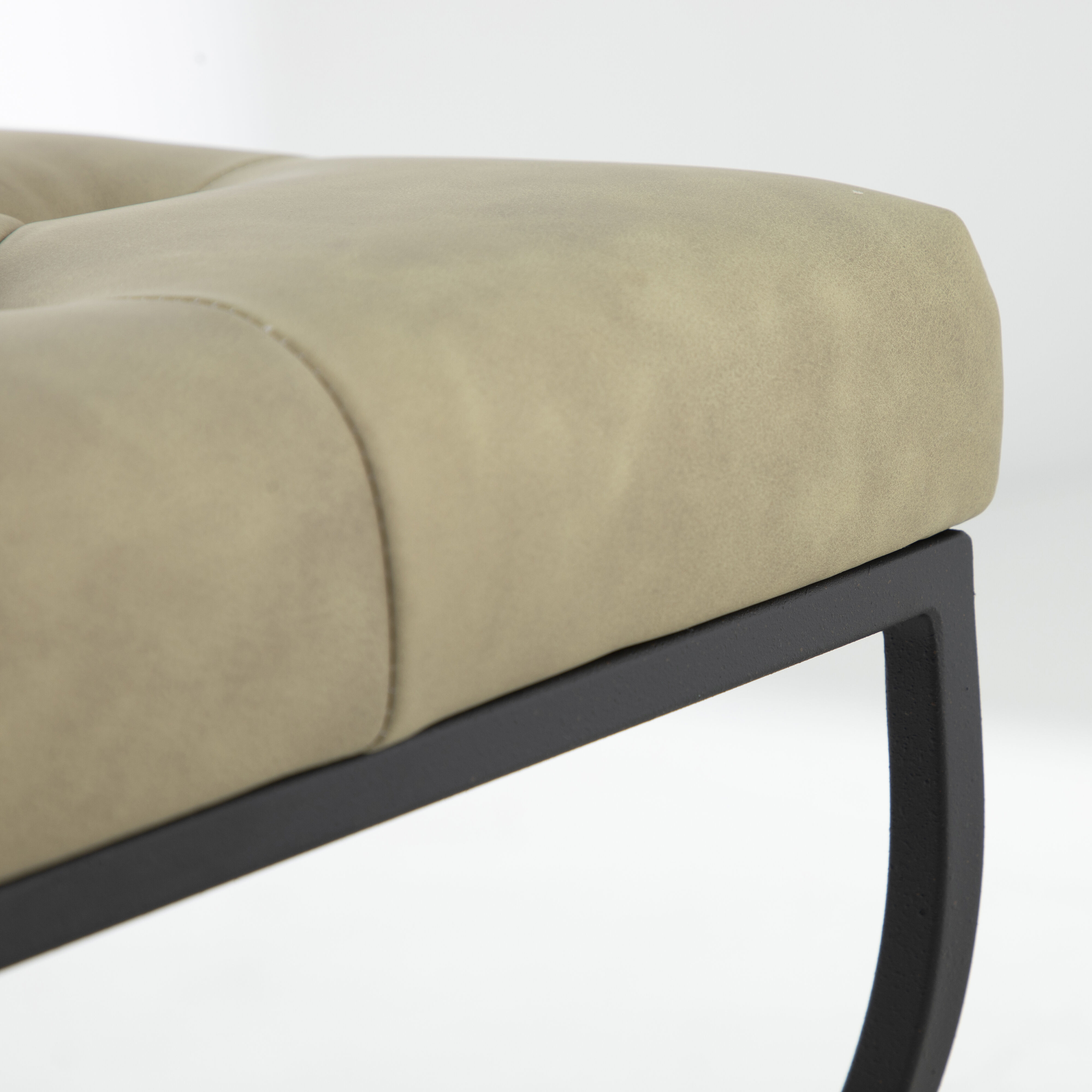 Galvin 21.38 inch Light Grey Leather / Textured Black / Brushed Brass Ottomans Stool