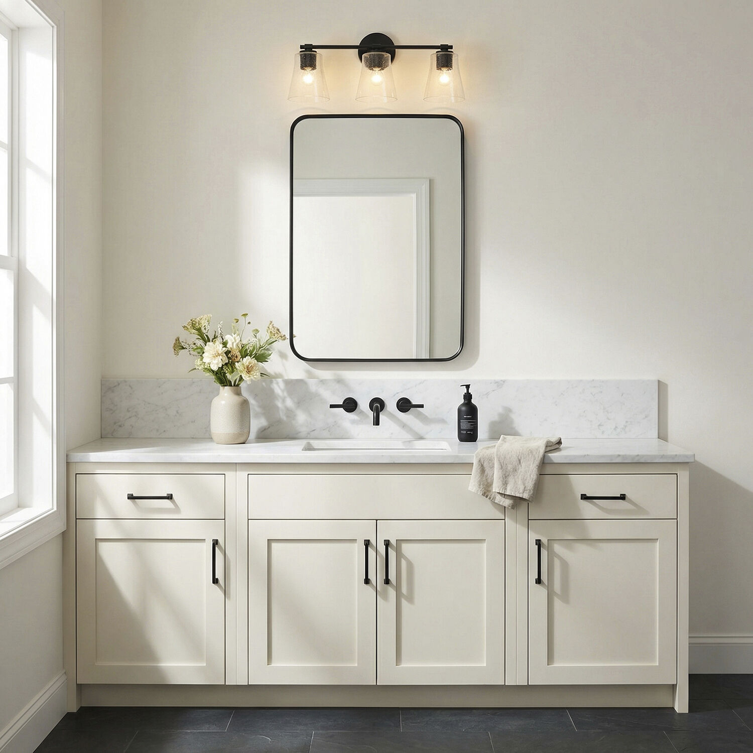 Baker 3 Light 23 inch Matte Black Vanity Light Wall Light