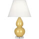 Small Double Gourd 22 inch 150 watt Sunset Yellow Glazed Ceramic with Lucite Base Accent Lamp Portable Light in Pearl Dupioni