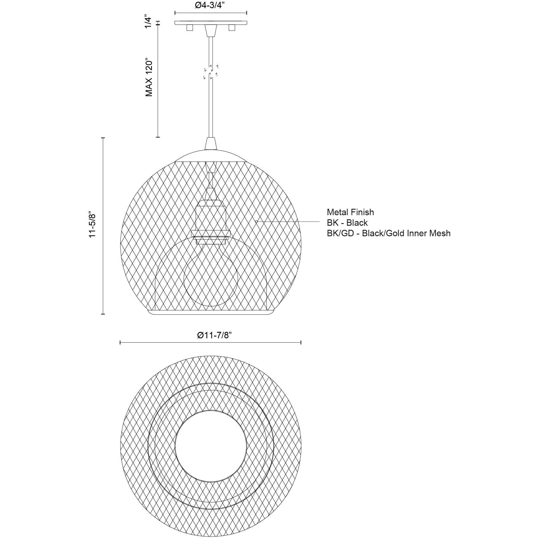 Gibraltar 1 Light 11.88 inch Black/Gold Pendant Ceiling Light in Black and Gold