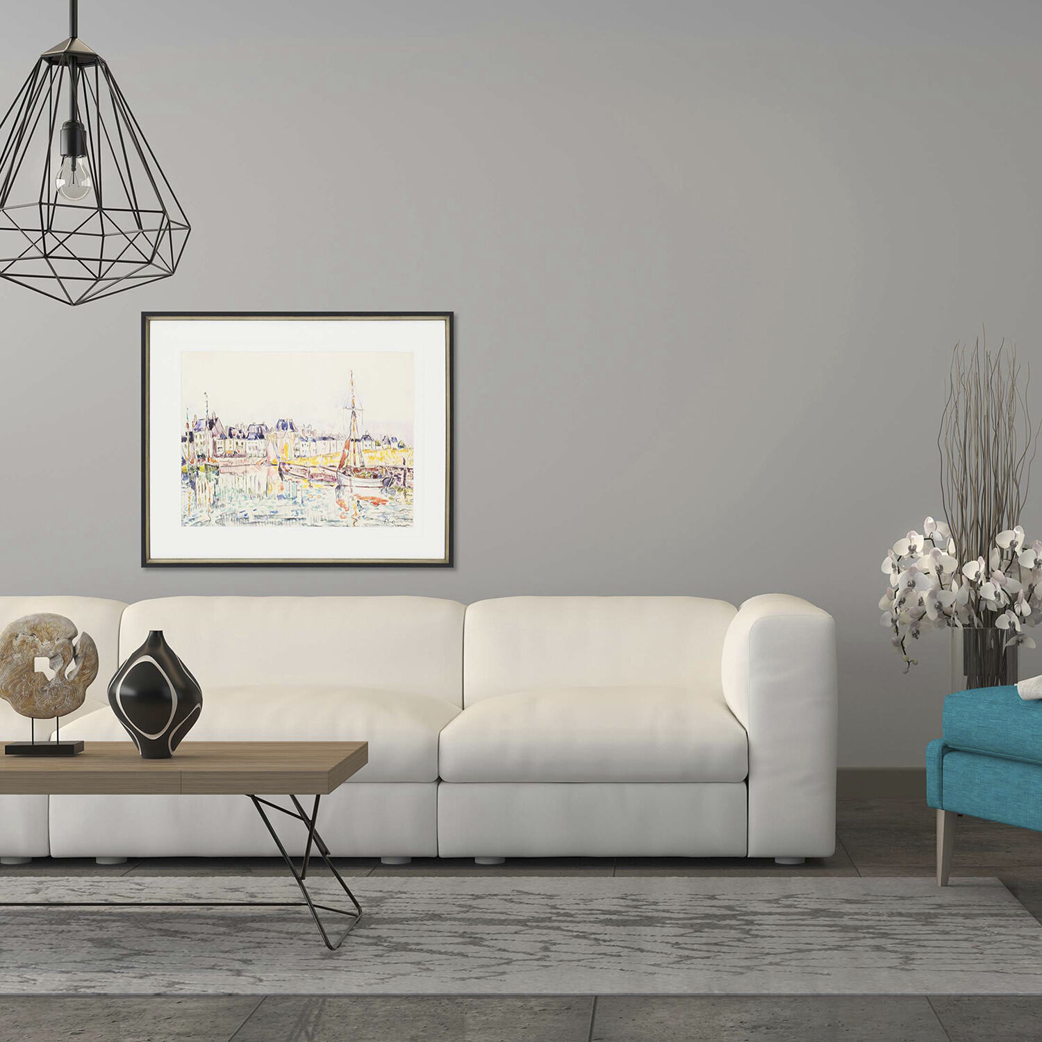 Le Croisic Paris Le Place Dauphine The Pont Neuf Paris Multi and Yellow and Turquoise and Red Framed Art