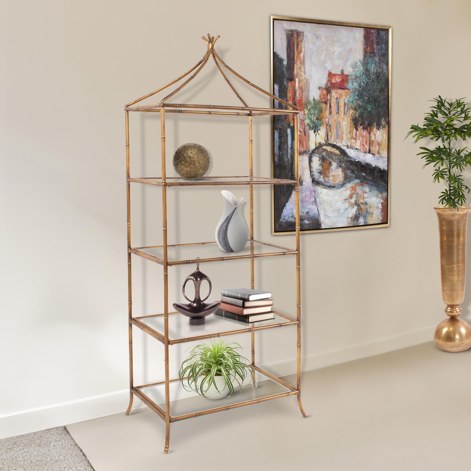 Moreau 60 X 28 inch Antique Gold Shelving, Large