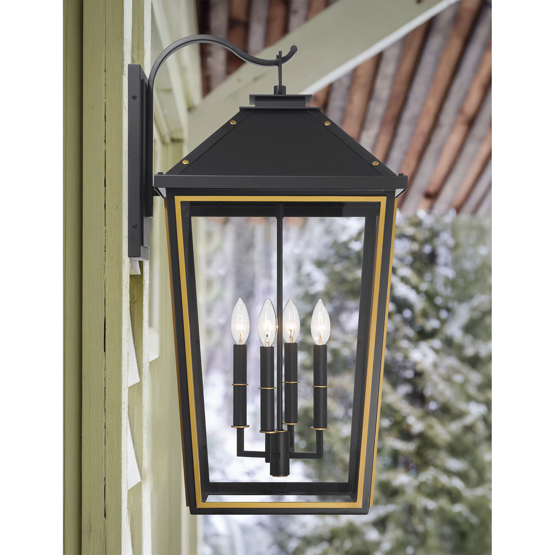 Hawkins 4 Light 29.75 inch Matte Black and Textured Gold Outdoor Sconce