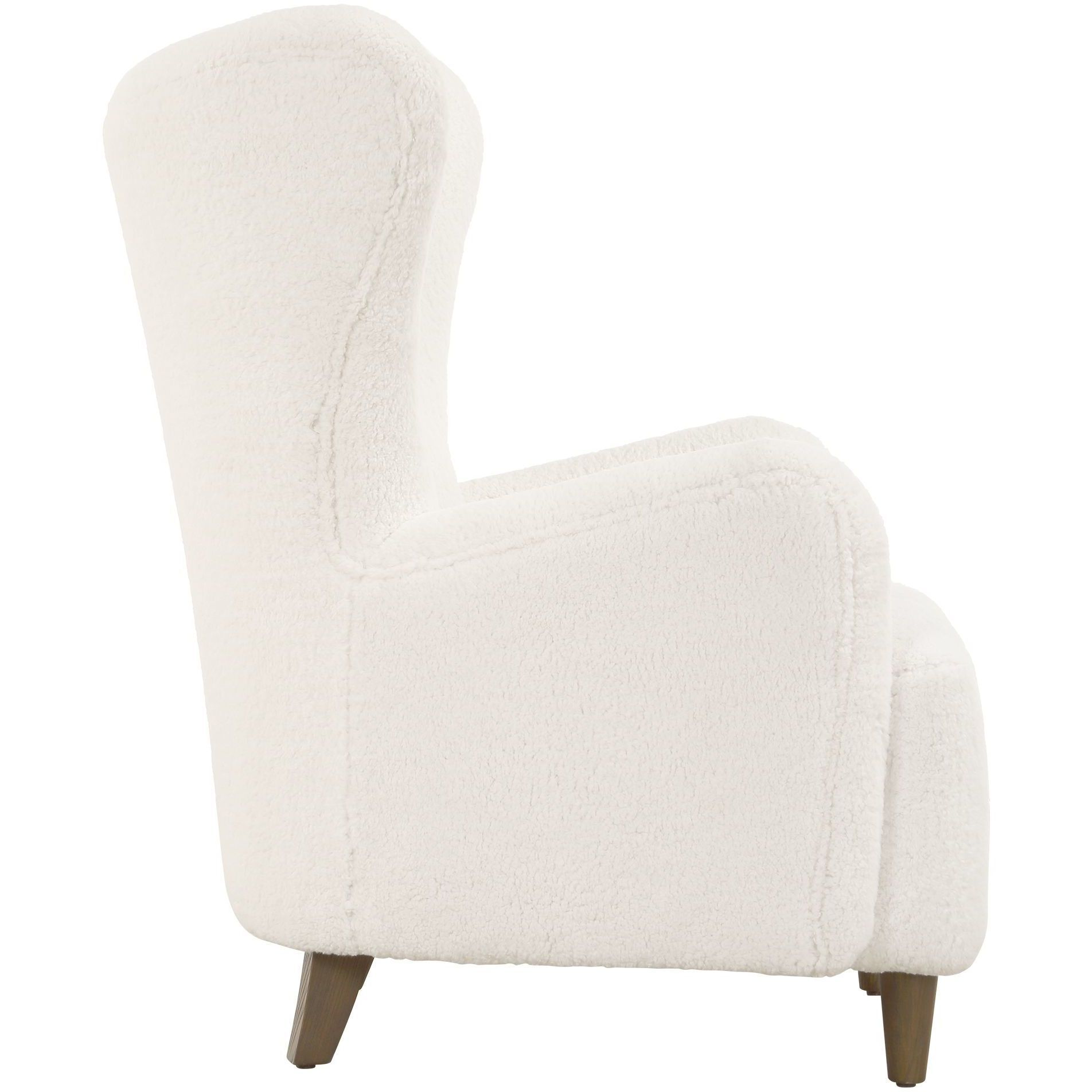 Ingel White Faux Sheepskin and Walnut Wingback Armchair