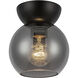 Arcadia 1 Light 6 inch Black/Smoked Semi-Flush Mount Ceiling Light in Smoked Glass