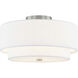 Textile Collection 3 Light 15 inch Brushed Nickel Semi Flush Ceiling Light in White, Classic Family