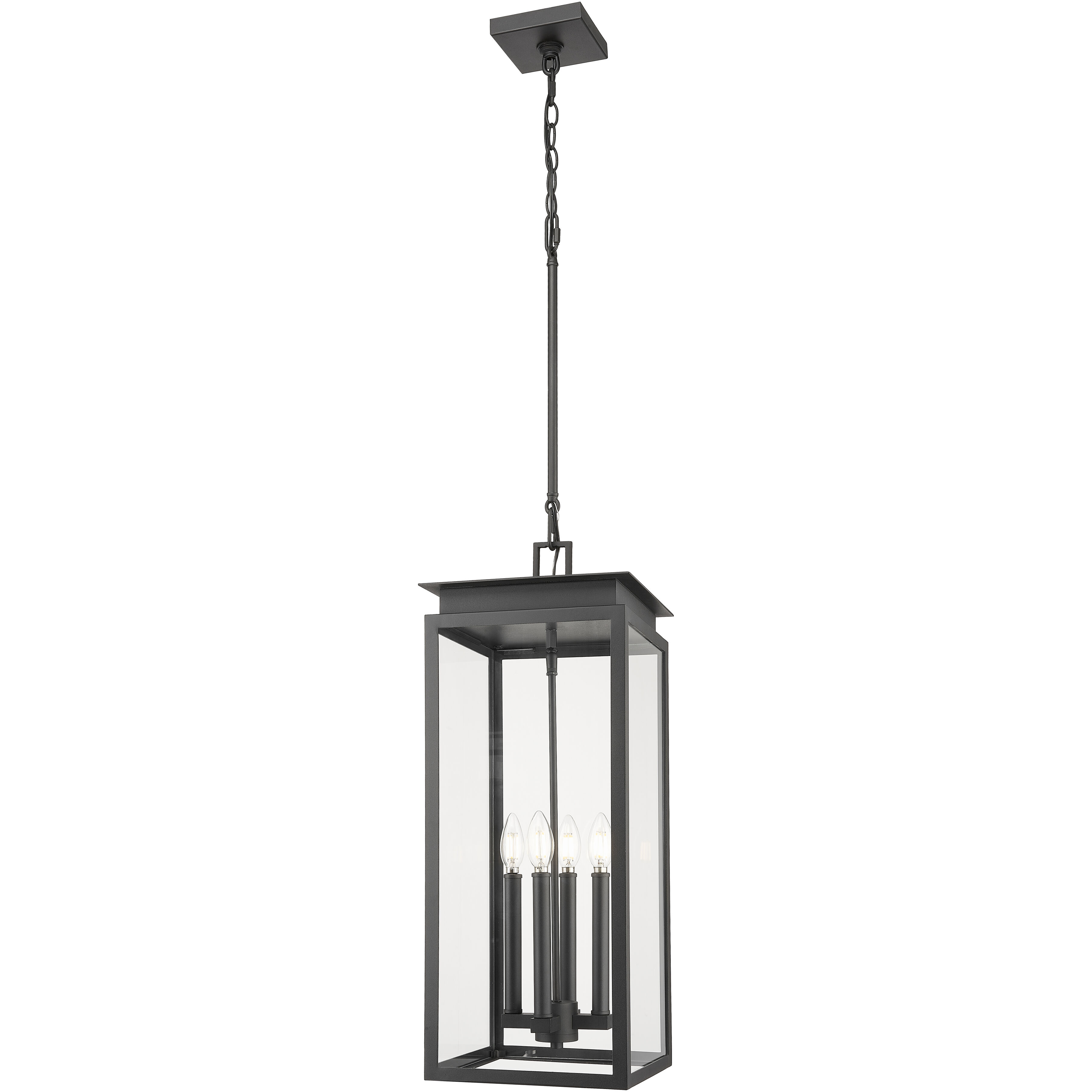 Nova 4 Light 10.5 inch Black Outdoor Chain Mount Ceiling Fixture in Clear Glass